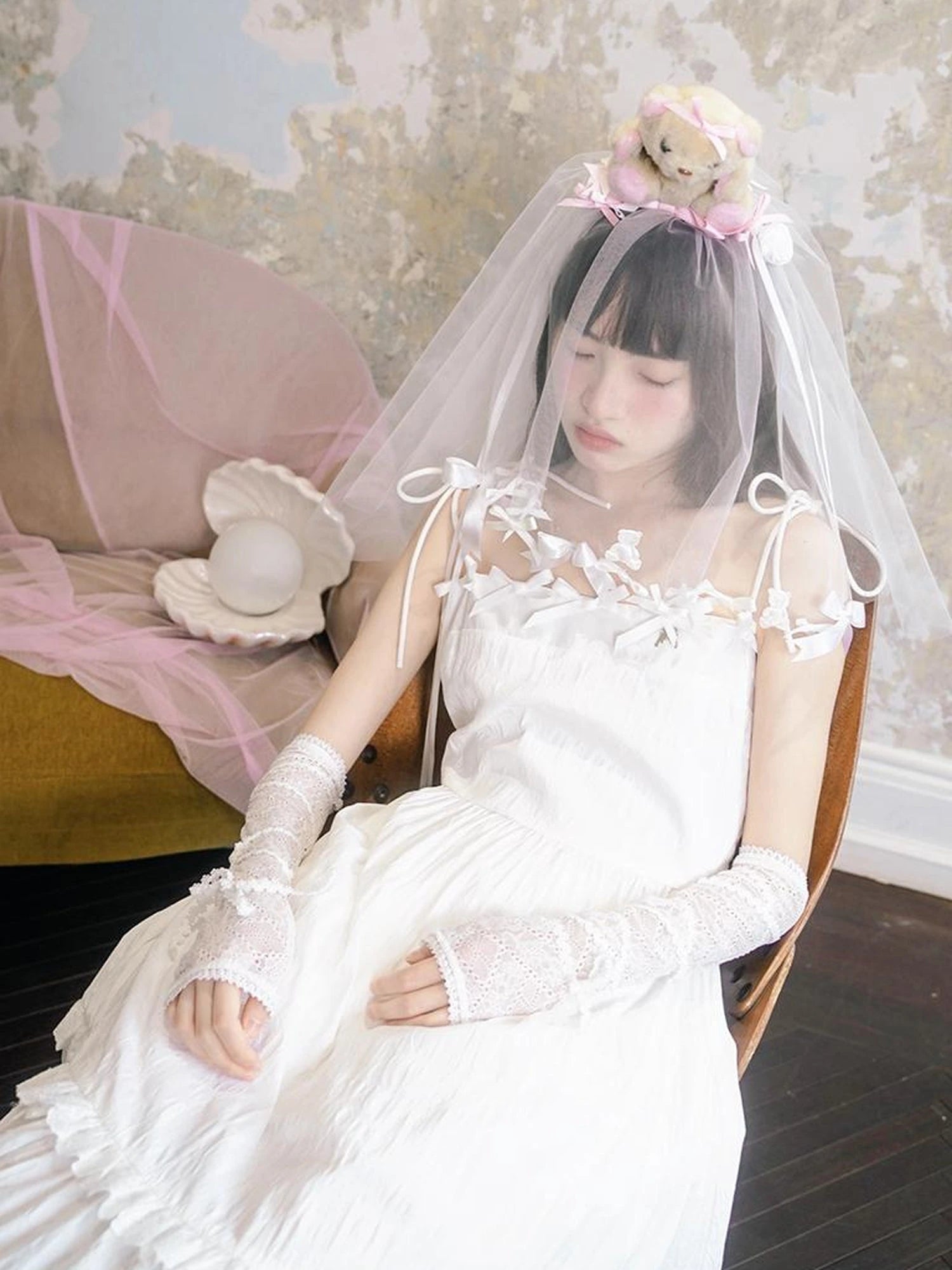 Day To Day Angel Heart Bow Checkered Lace Trim Maxi Dress