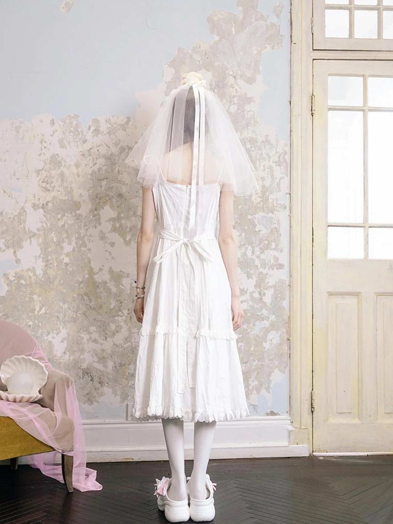 Day To Day Angel Heart Bow Checkered Lace Trim Maxi Dress