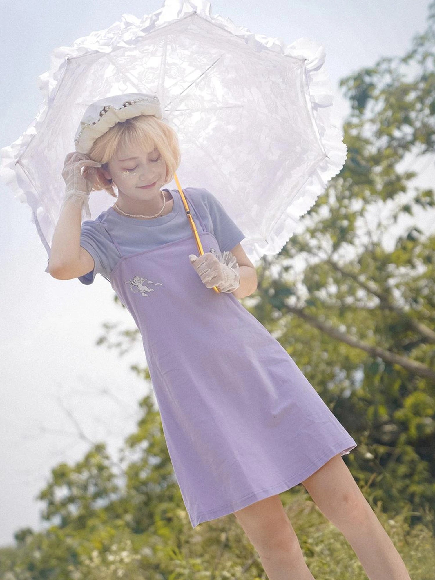 Day To Day Angel Print Cute Cropped T Shirt