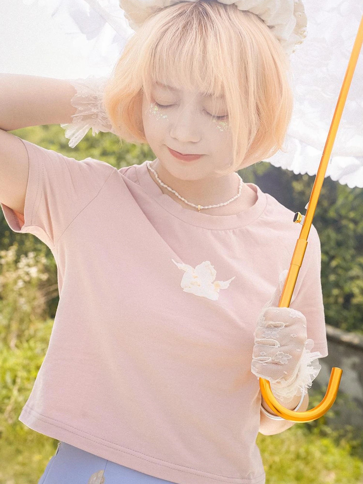 Day To Day Angel Print Cute Cropped T Shirt