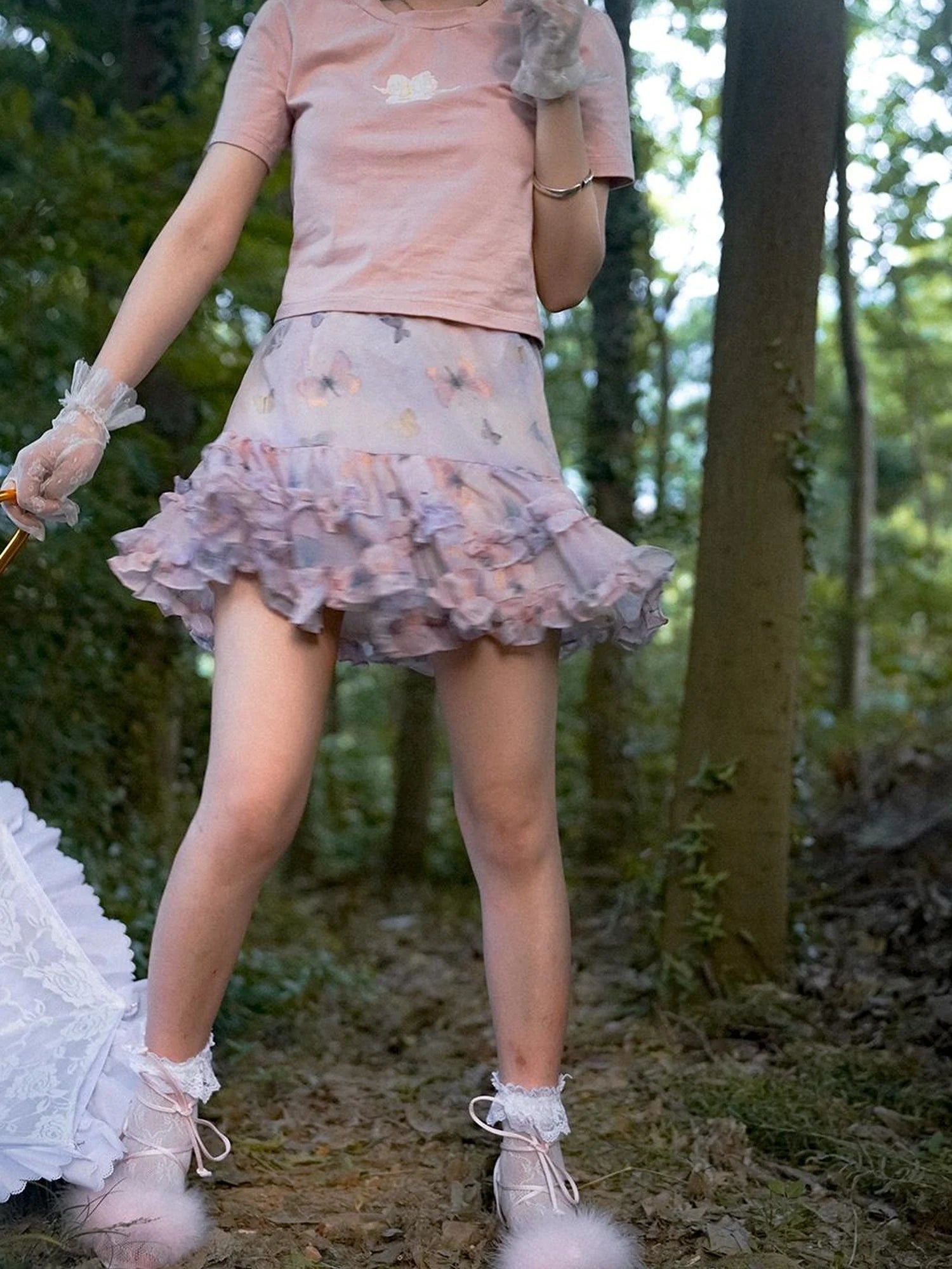 Day To Day Angel Print Cute Cropped T Shirt