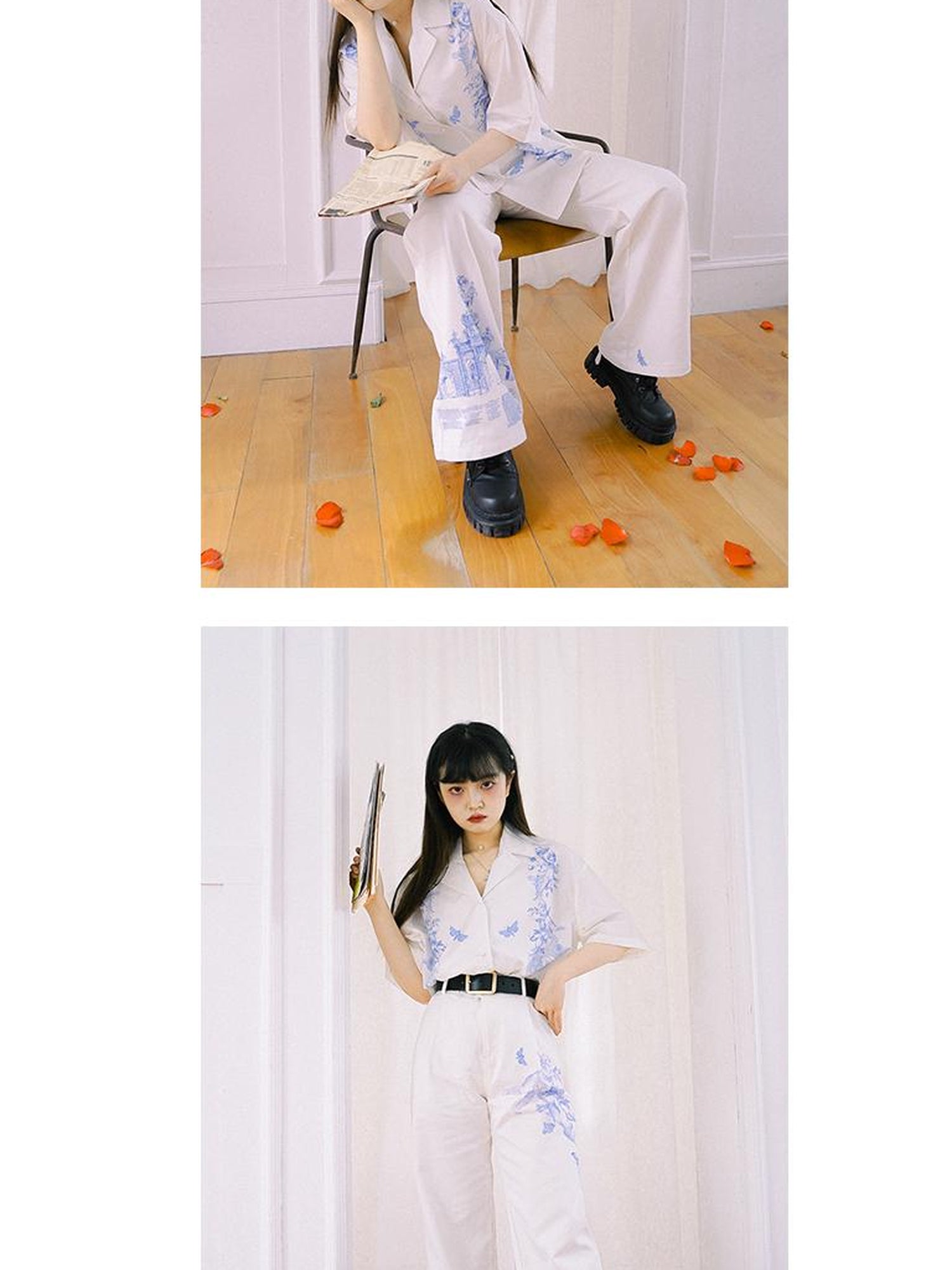 Daytoday Day To Day Angel Print Denim Pants Straight Leg Wide Leg
