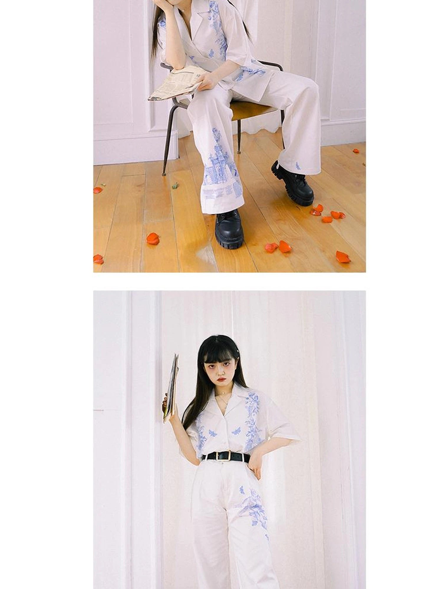 Day To Day Angel Print Denim Pants Straight Leg Wide Leg