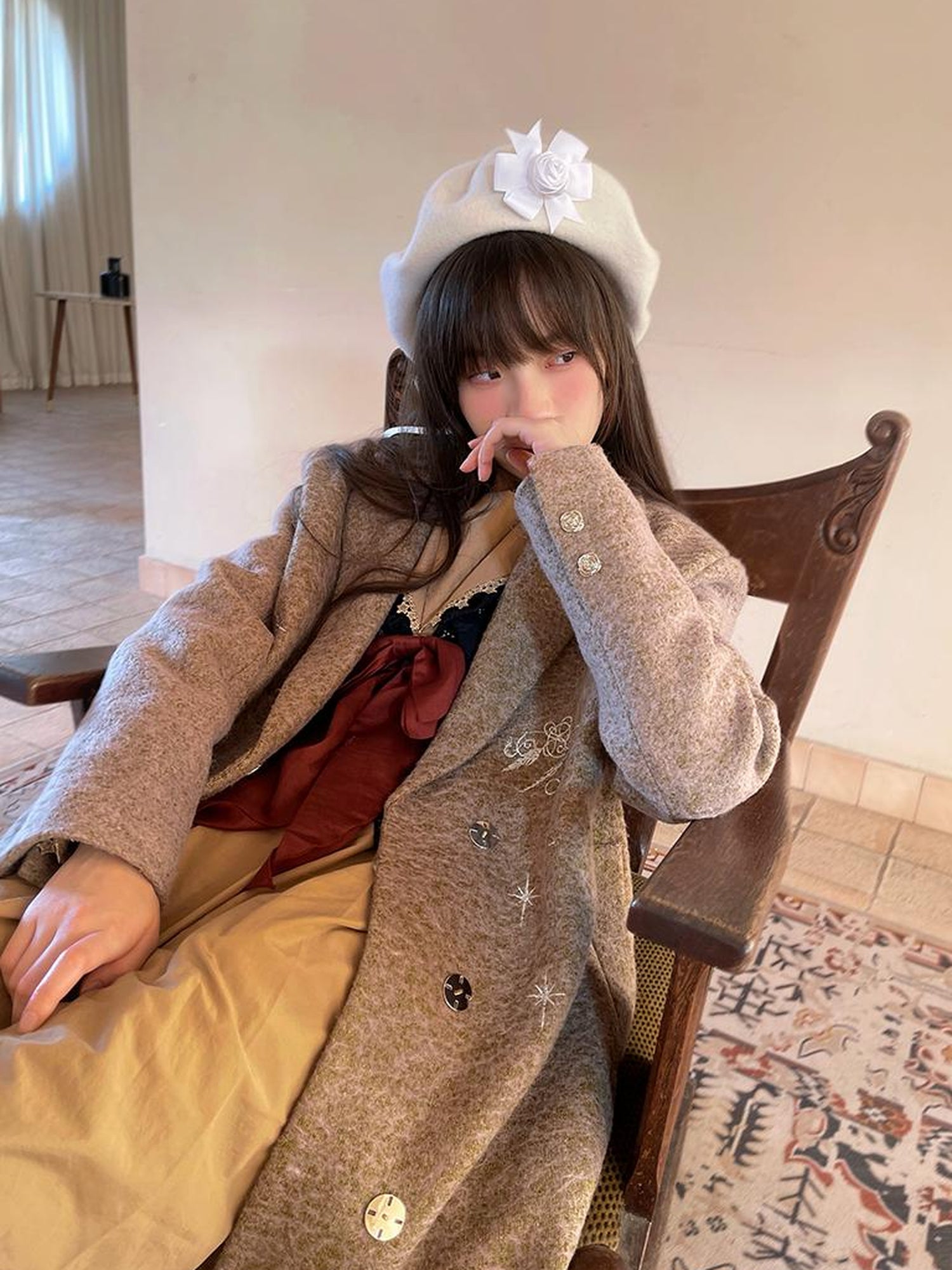 Daytoday Day To Day Embroidered Star Mixed Wool Blend Long Coat