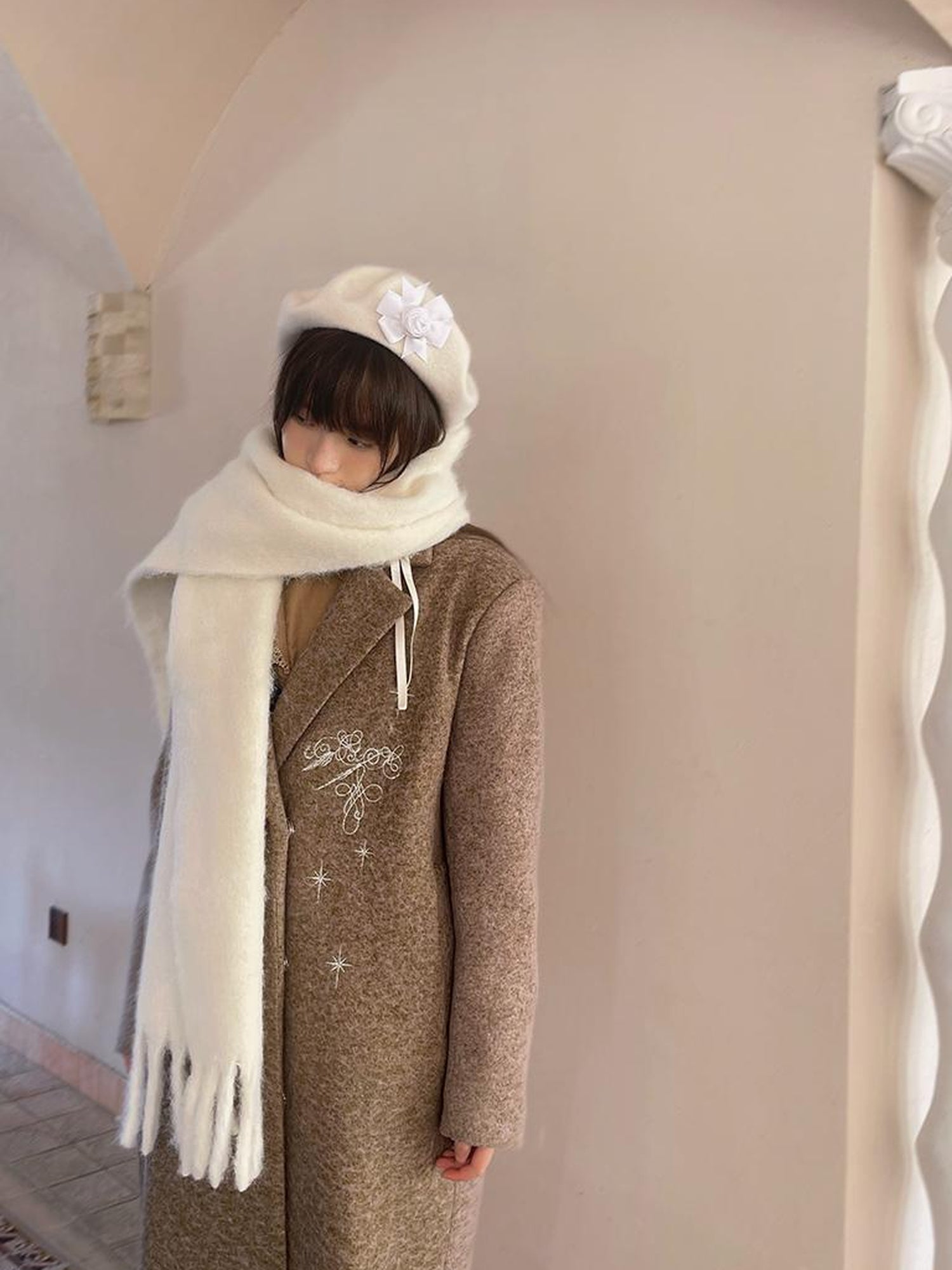 Daytoday Day To Day Embroidered Star Mixed Wool Blend Long Coat