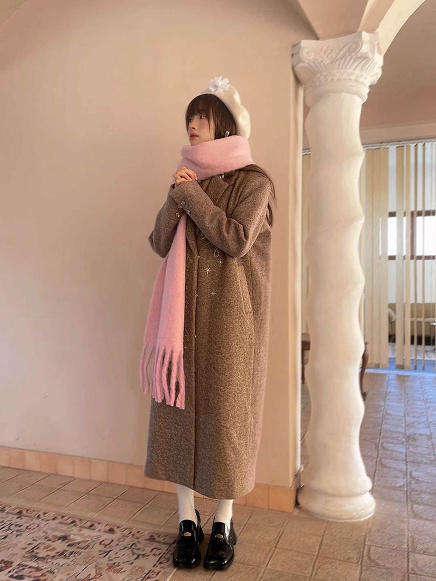 Daytoday Day To Day Embroidered Star Mixed Wool Blend Long Coat