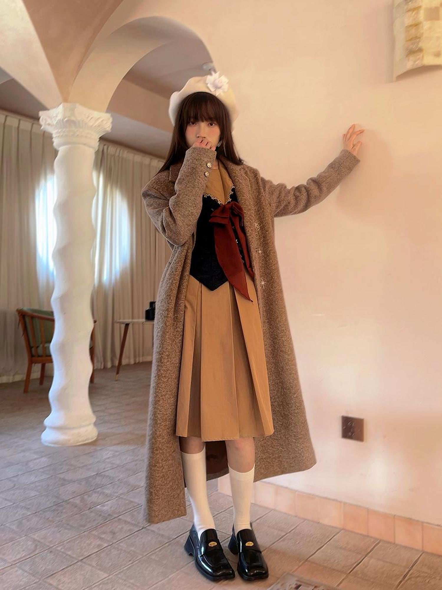 Daytoday Day To Day Embroidered Star Mixed Wool Blend Long Coat