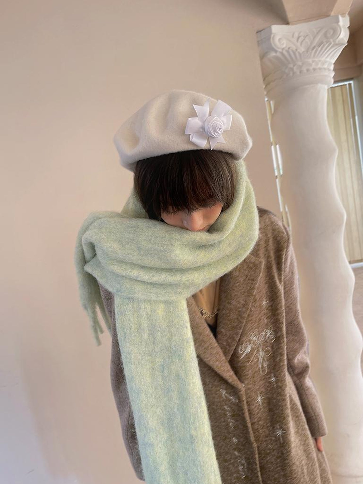 Daytoday Day To Day Embroidered Star Mixed Wool Blend Long Coat