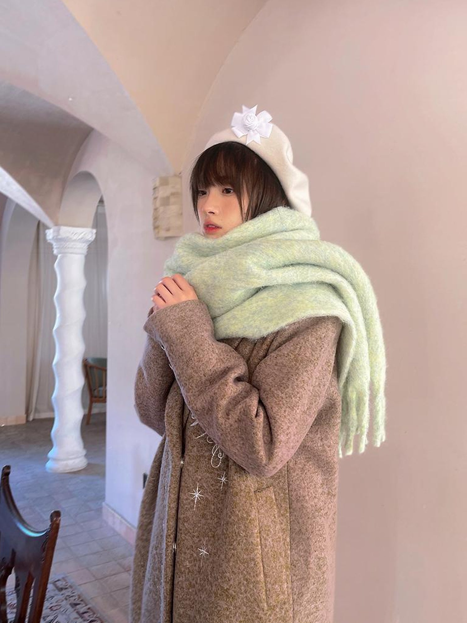Daytoday Day To Day Embroidered Star Mixed Wool Blend Long Coat
