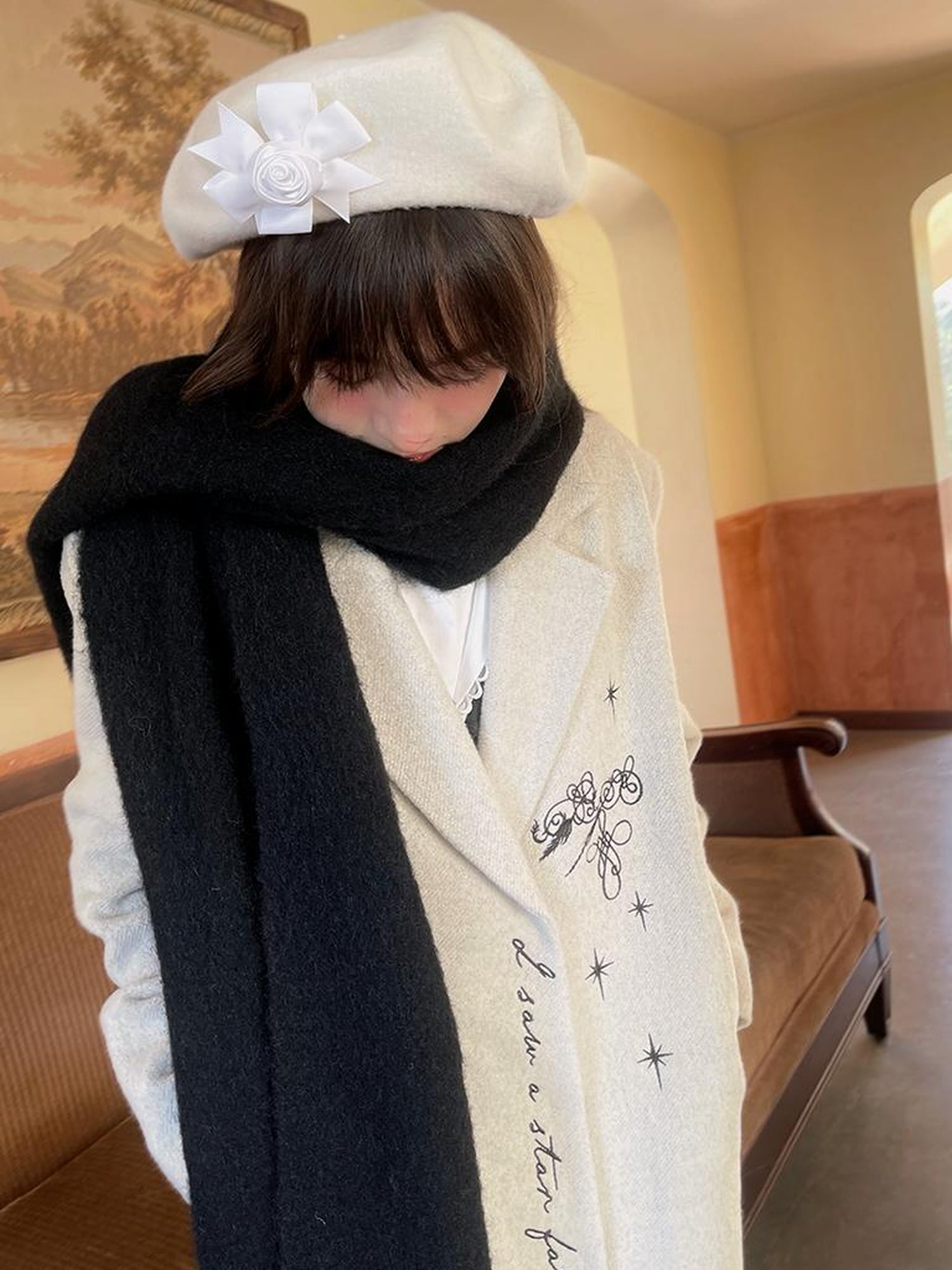 Daytoday Day To Day Embroidered Star Mixed Wool Blend Long Coat