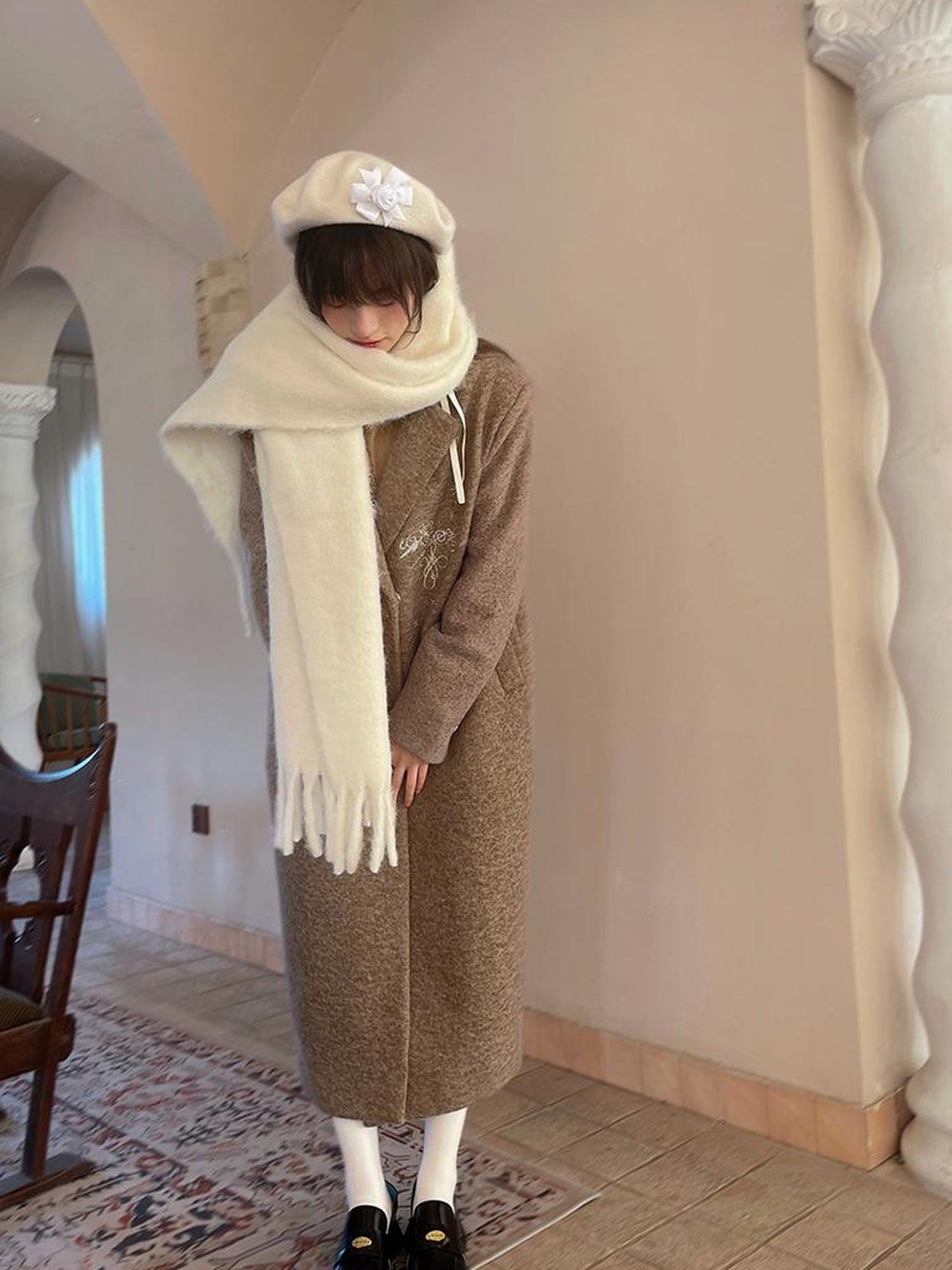 Daytoday Day To Day Embroidered Star Mixed Wool Blend Long Coat
