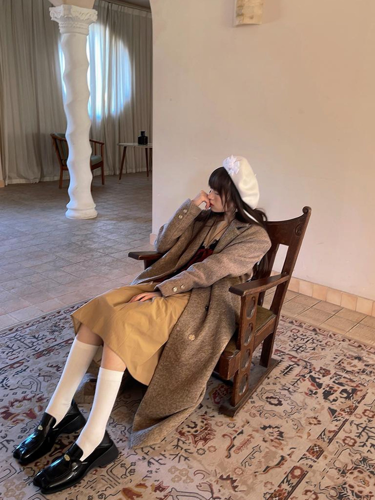 Daytoday Day To Day Embroidered Star Mixed Wool Blend Long Coat
