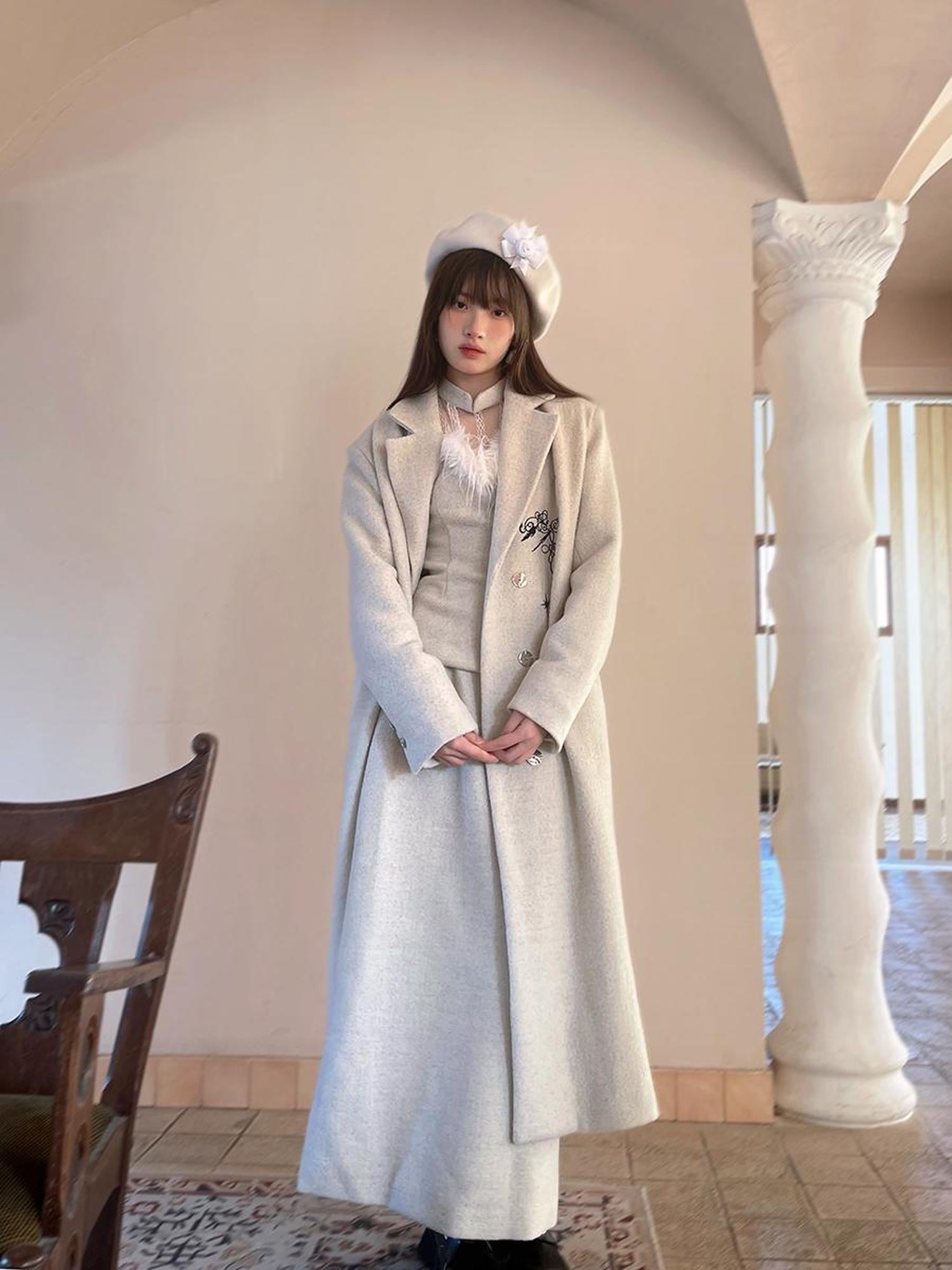 Daytoday Day To Day Embroidered Star Mixed Wool Blend Long Coat