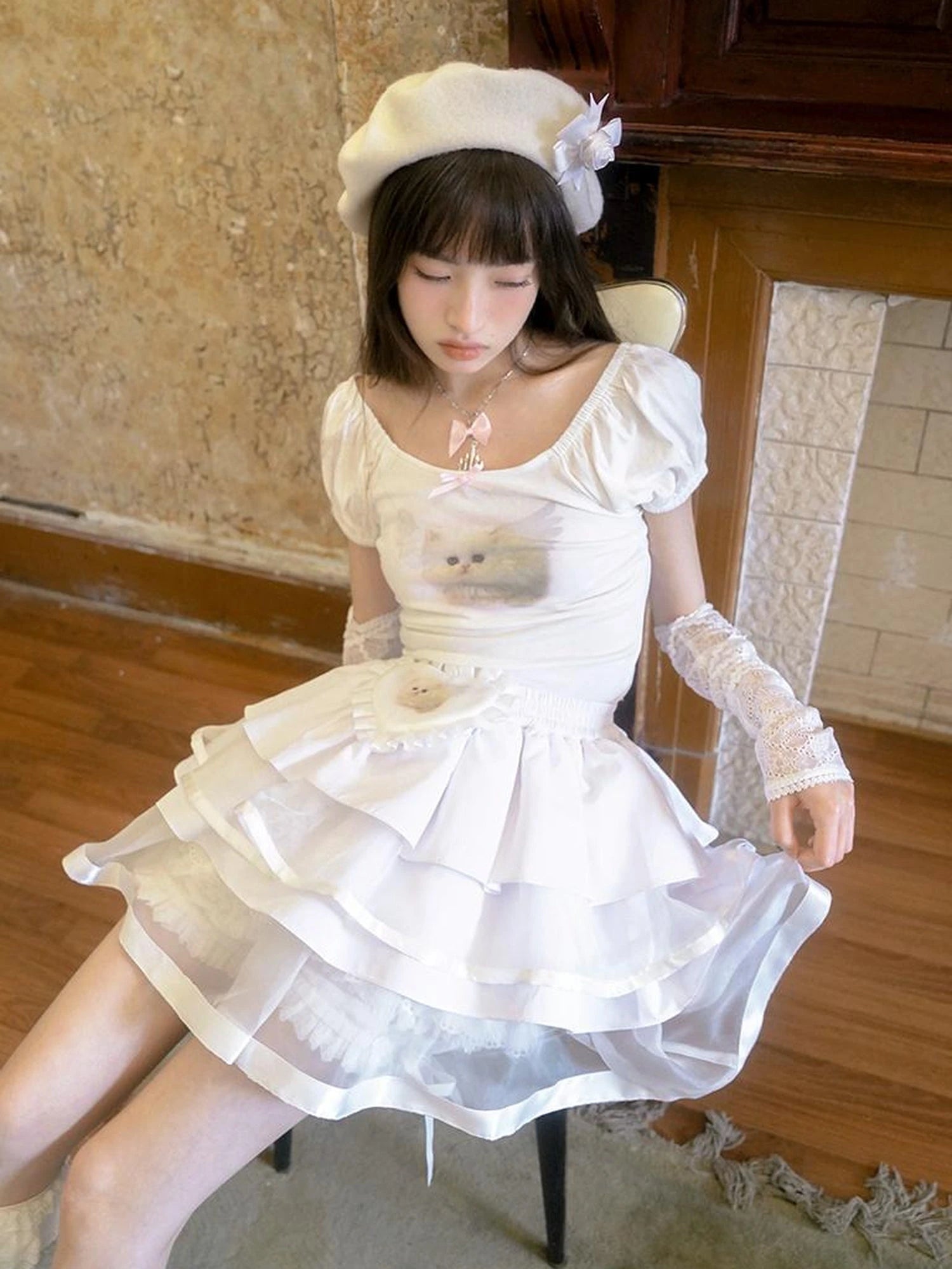 Day To Day Princess Ballet Angel Print Fluffy Short Skirt