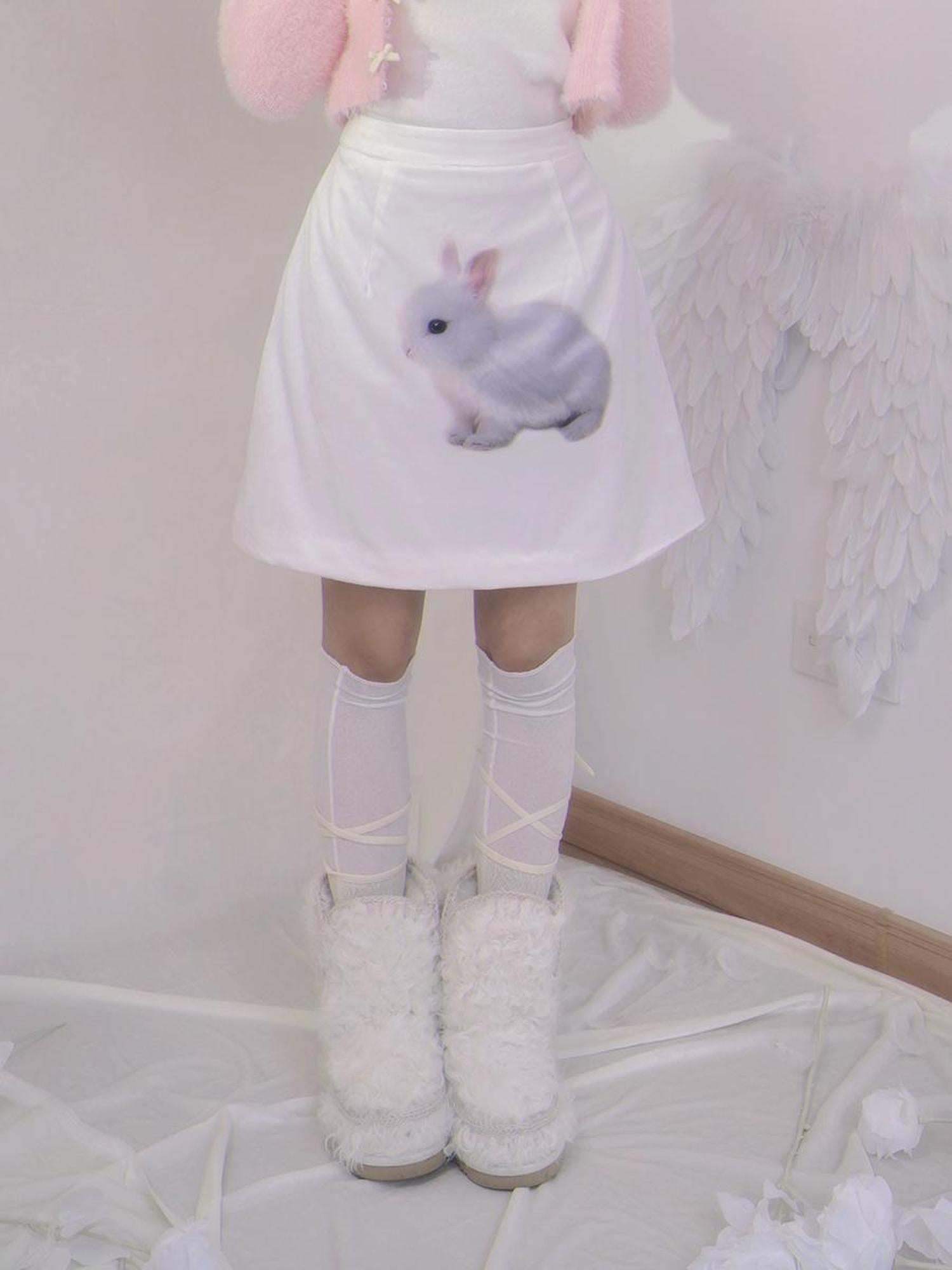 Daytoday Day To Day Rabbit Print Velvet Mini Skirt A-Line Cotton Padded