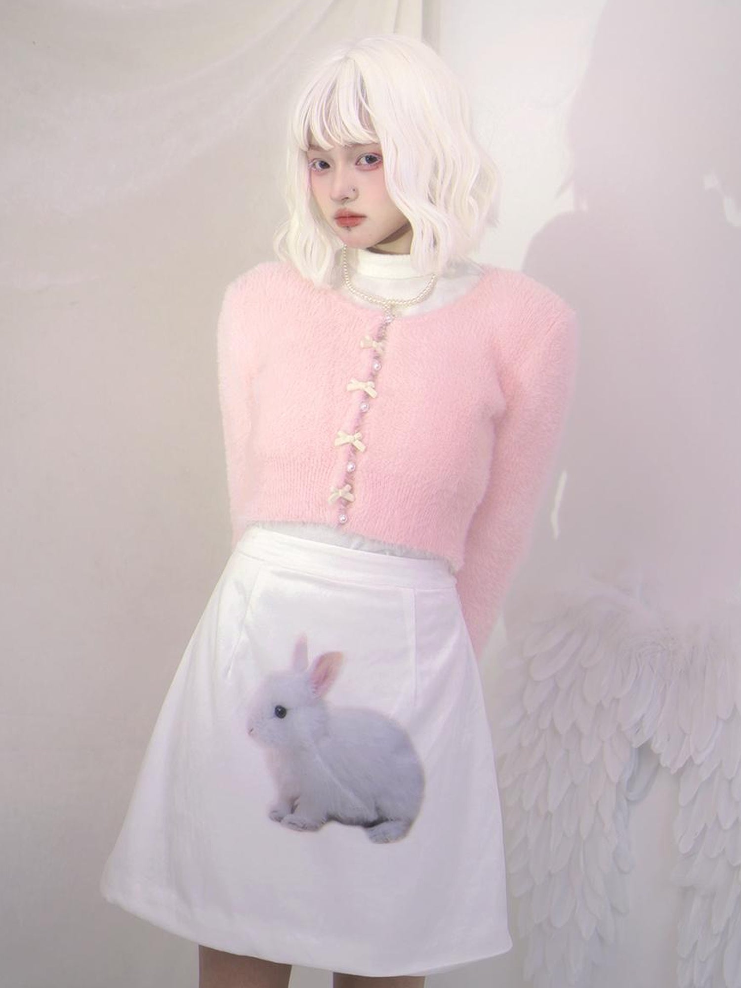 Daytoday Day To Day Rabbit Print Velvet Mini Skirt A-Line Cotton Padded