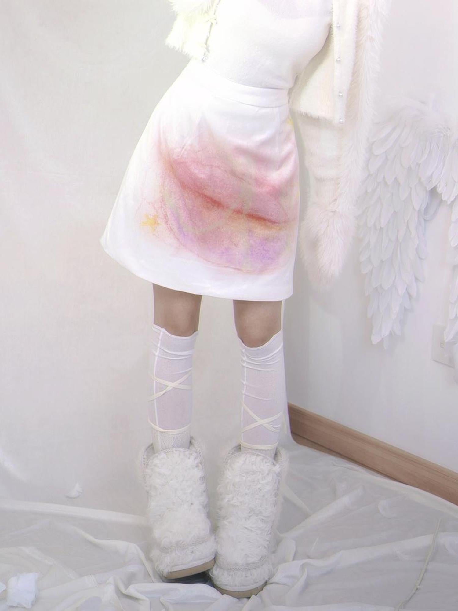 Daytoday Day To Day Rabbit Print Velvet Mini Skirt A-Line Cotton Padded