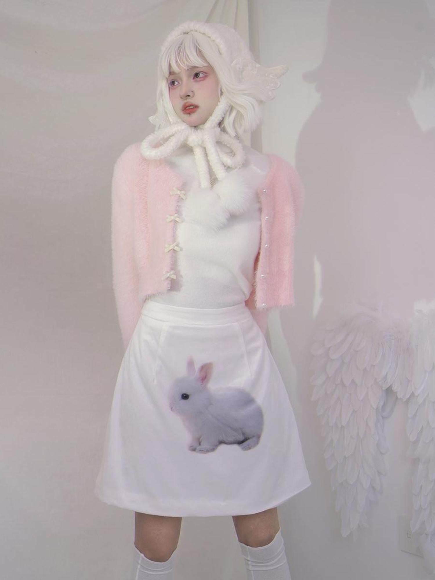 Daytoday Day To Day Rabbit Print Velvet Mini Skirt A-Line Cotton Padded