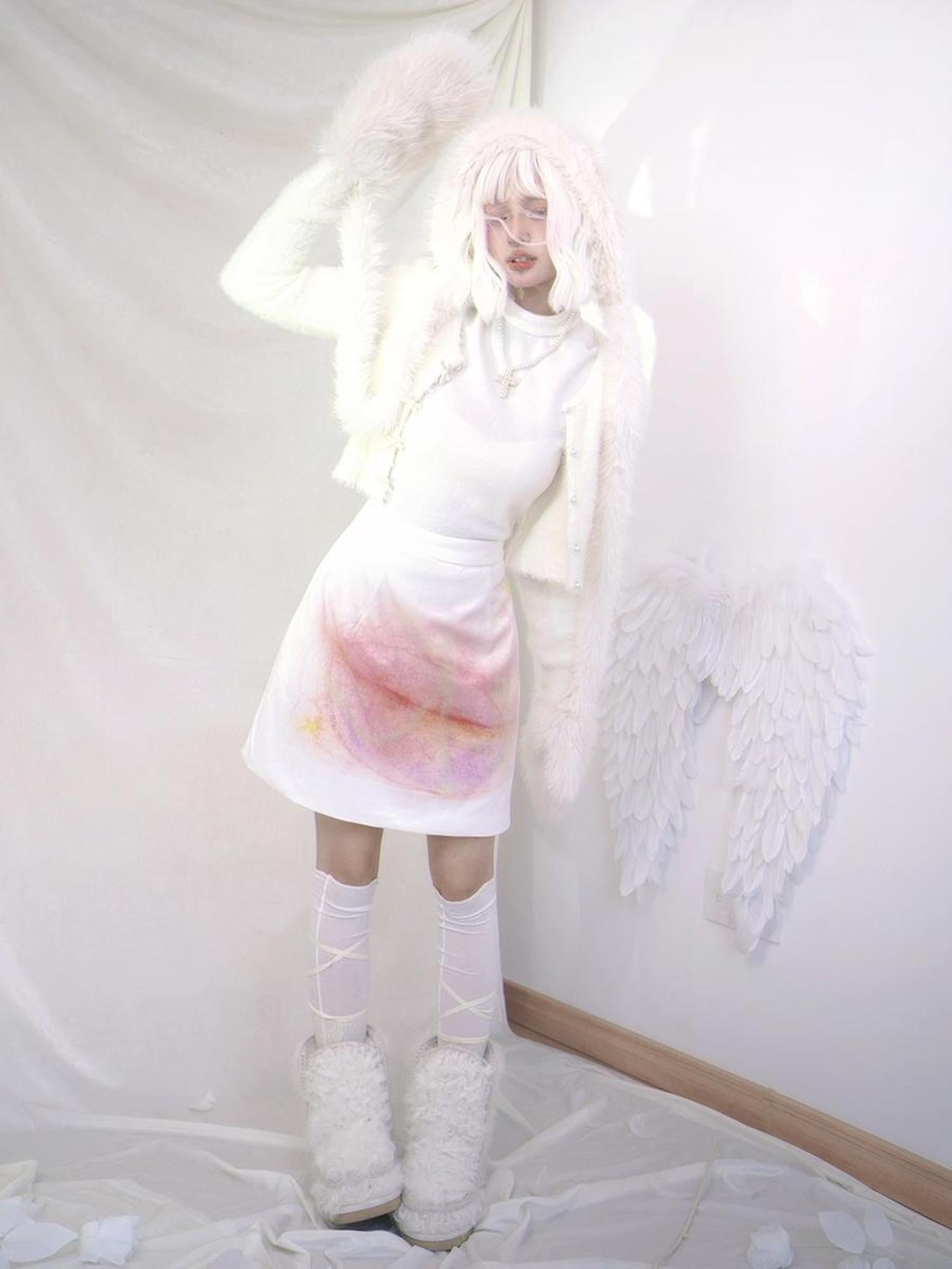 Daytoday Day To Day Rabbit Print Velvet Mini Skirt A-Line Cotton Padded