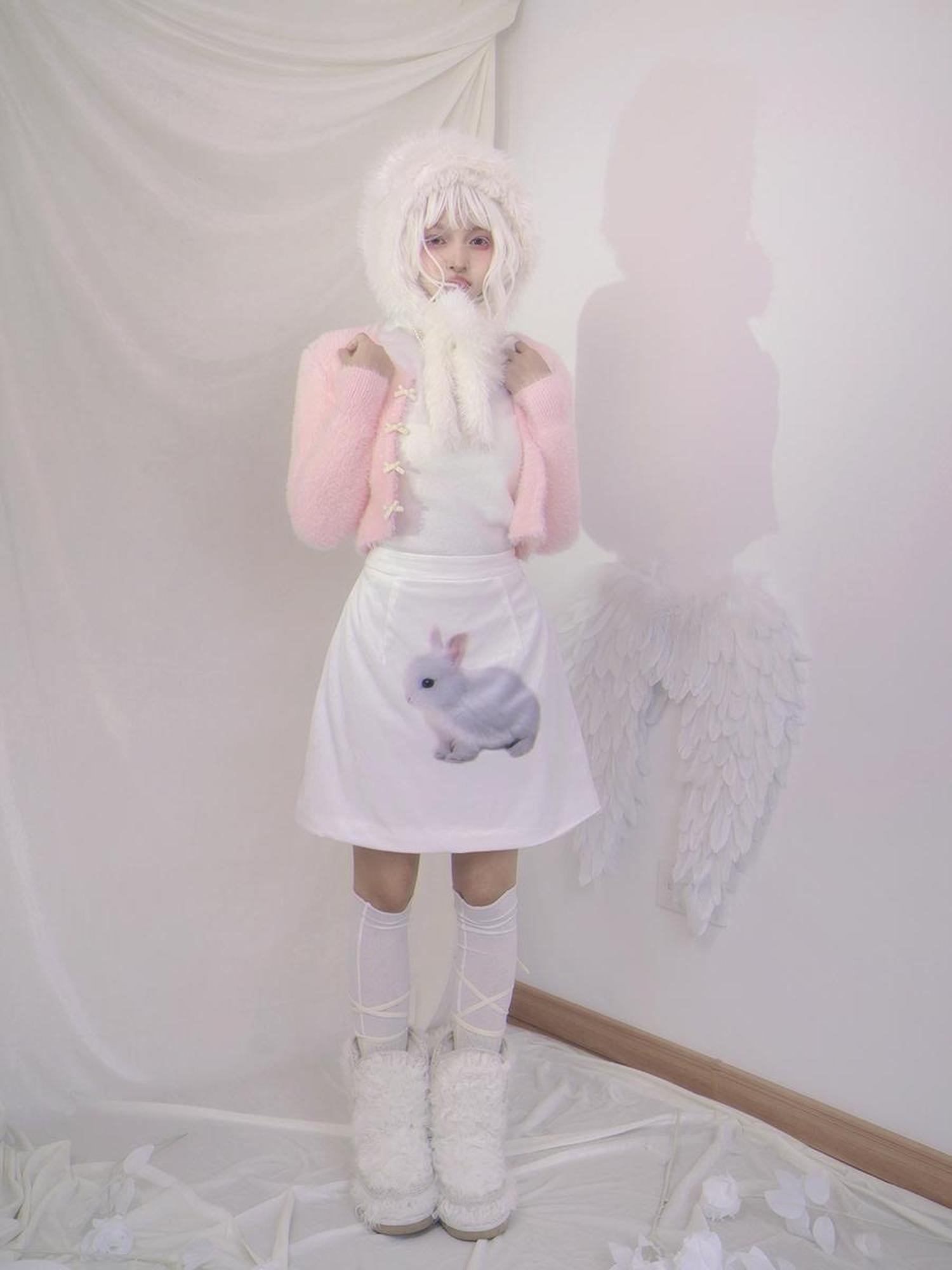 Daytoday Day To Day Rabbit Print Velvet Mini Skirt A-Line Cotton Padded