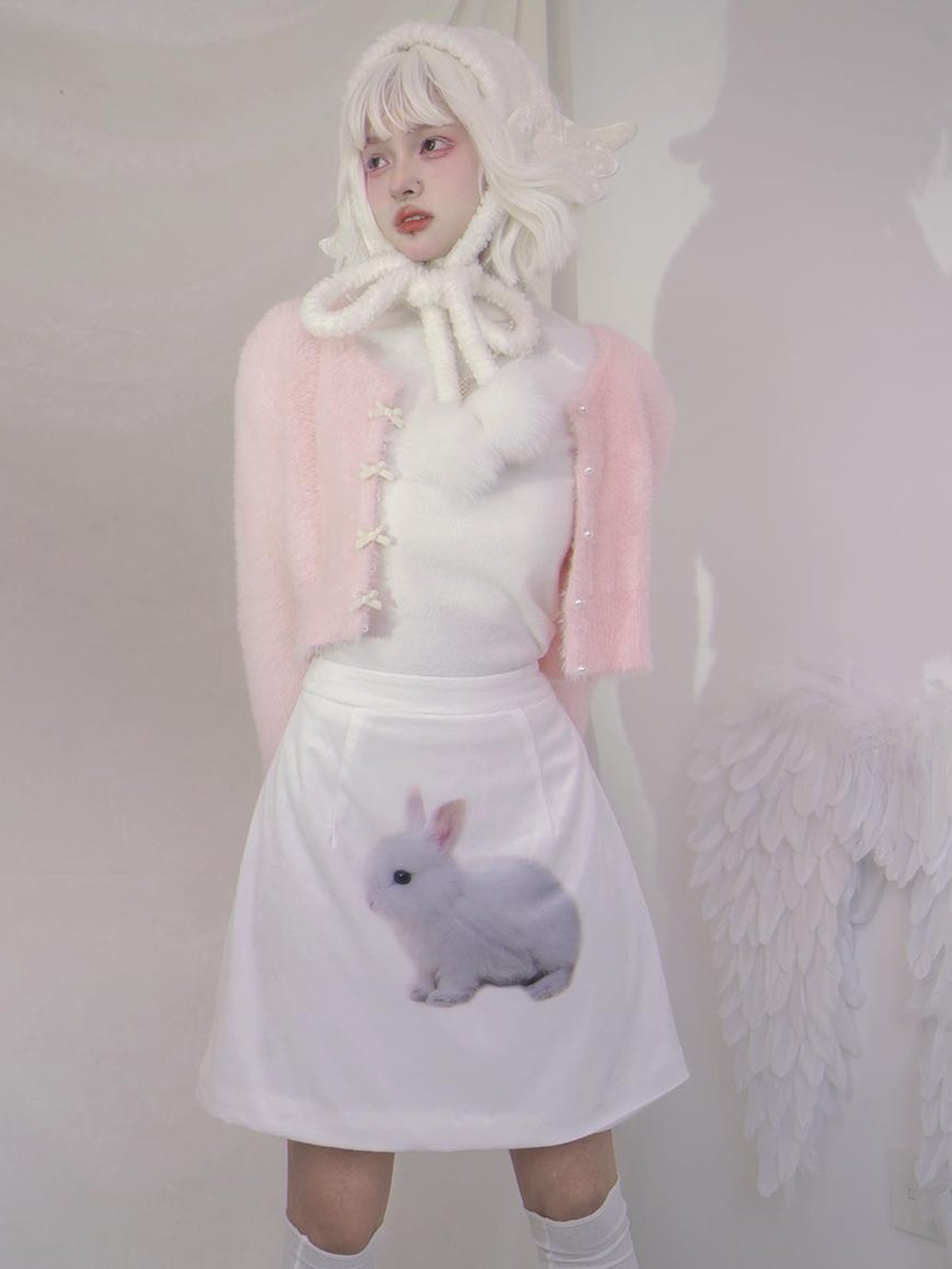 Daytoday Day To Day Rabbit Print Velvet Mini Skirt A-Line Cotton Padded