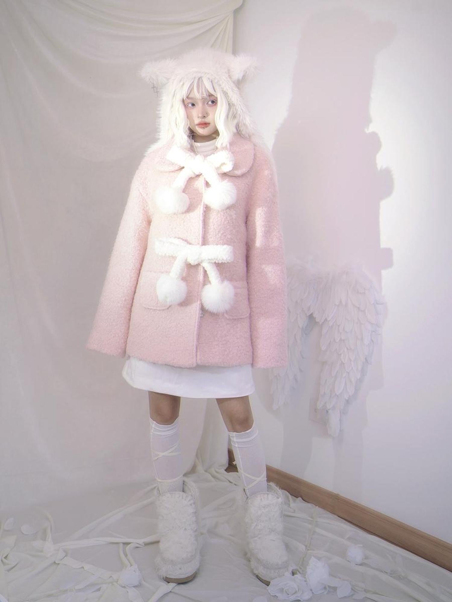 Daytoday Day To Day Sweet Bow Cherry Wool Blend Coat