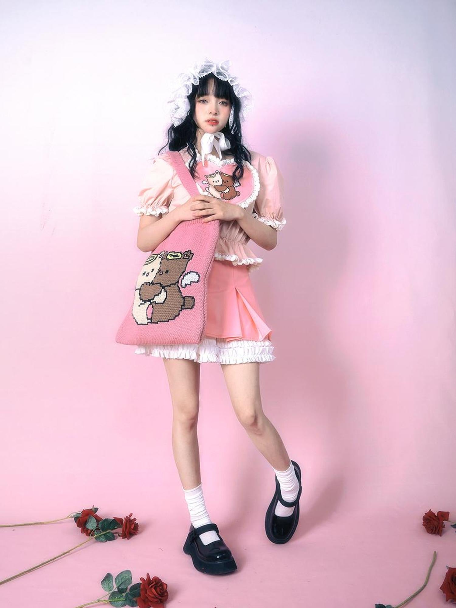 Daytoday Day to Day Cute Hug Angel Bear Jacquard Knit Handbag