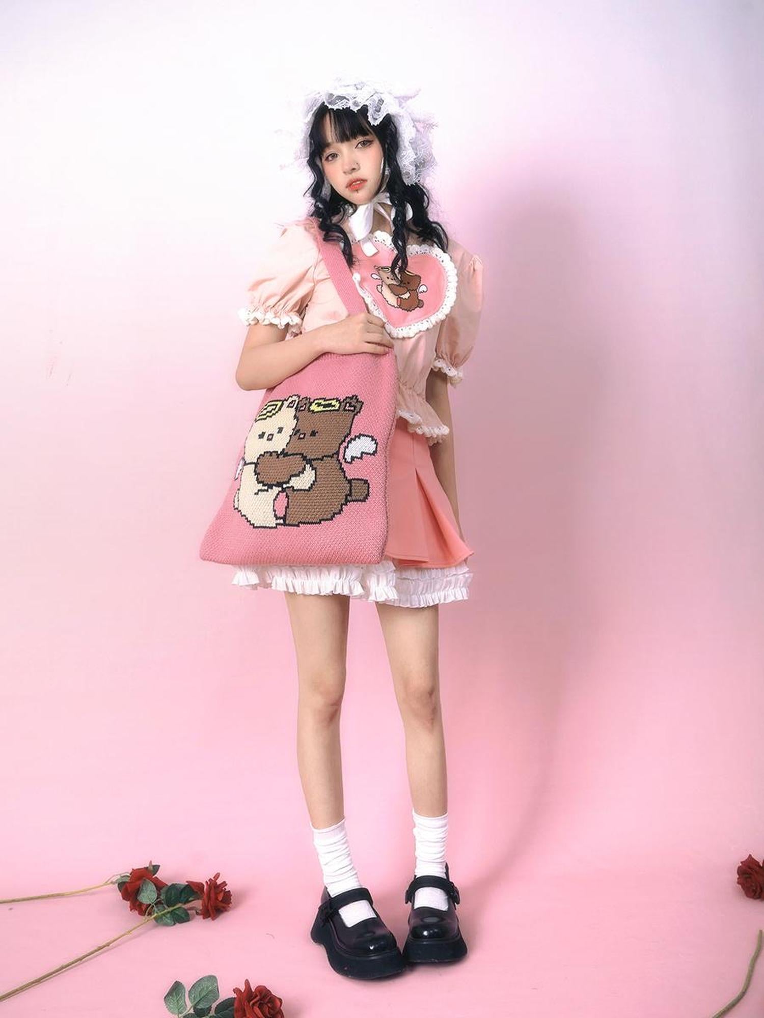 Daytoday Day to Day Cute Hug Angel Bear Jacquard Knit Handbag