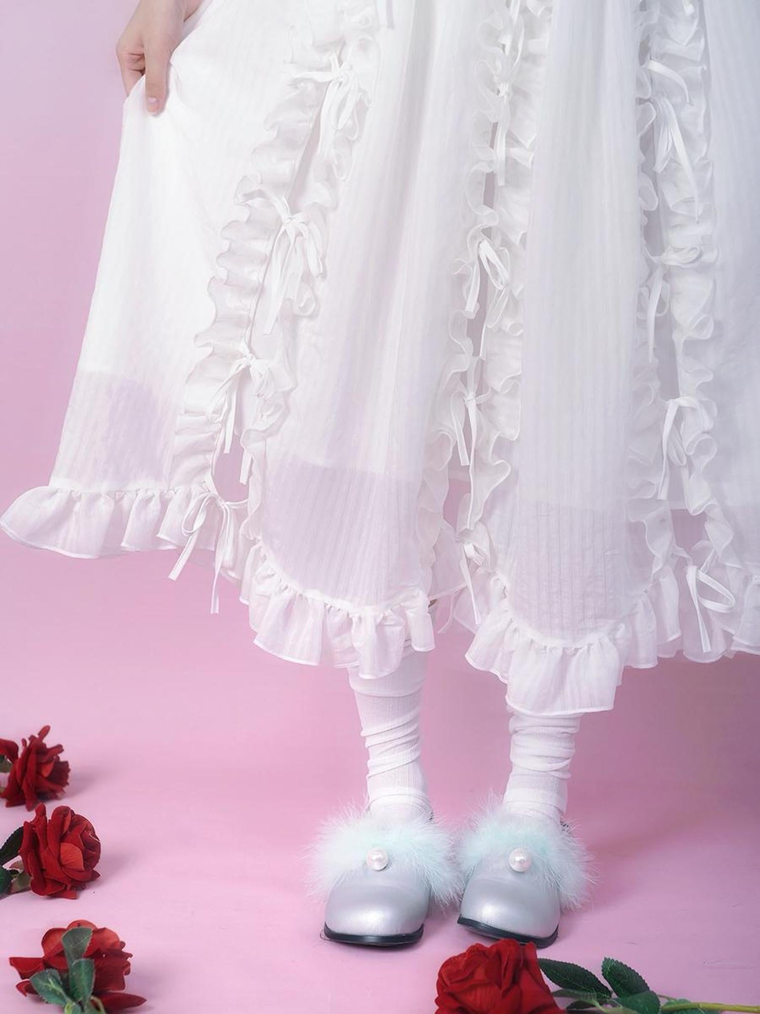 Daytoday Day to Day Floral Bow Tie Princess Midi Skirt with Side Ruffle