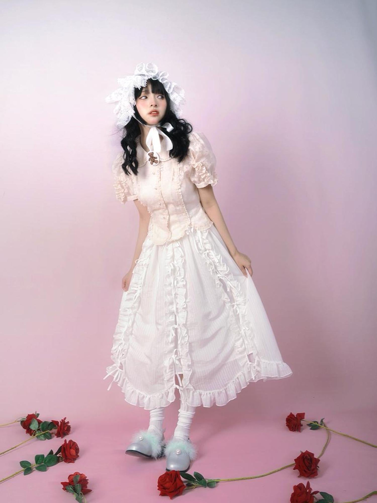 Daytoday Day to Day Floral Bow Tie Princess Midi Skirt with Side Ruffle