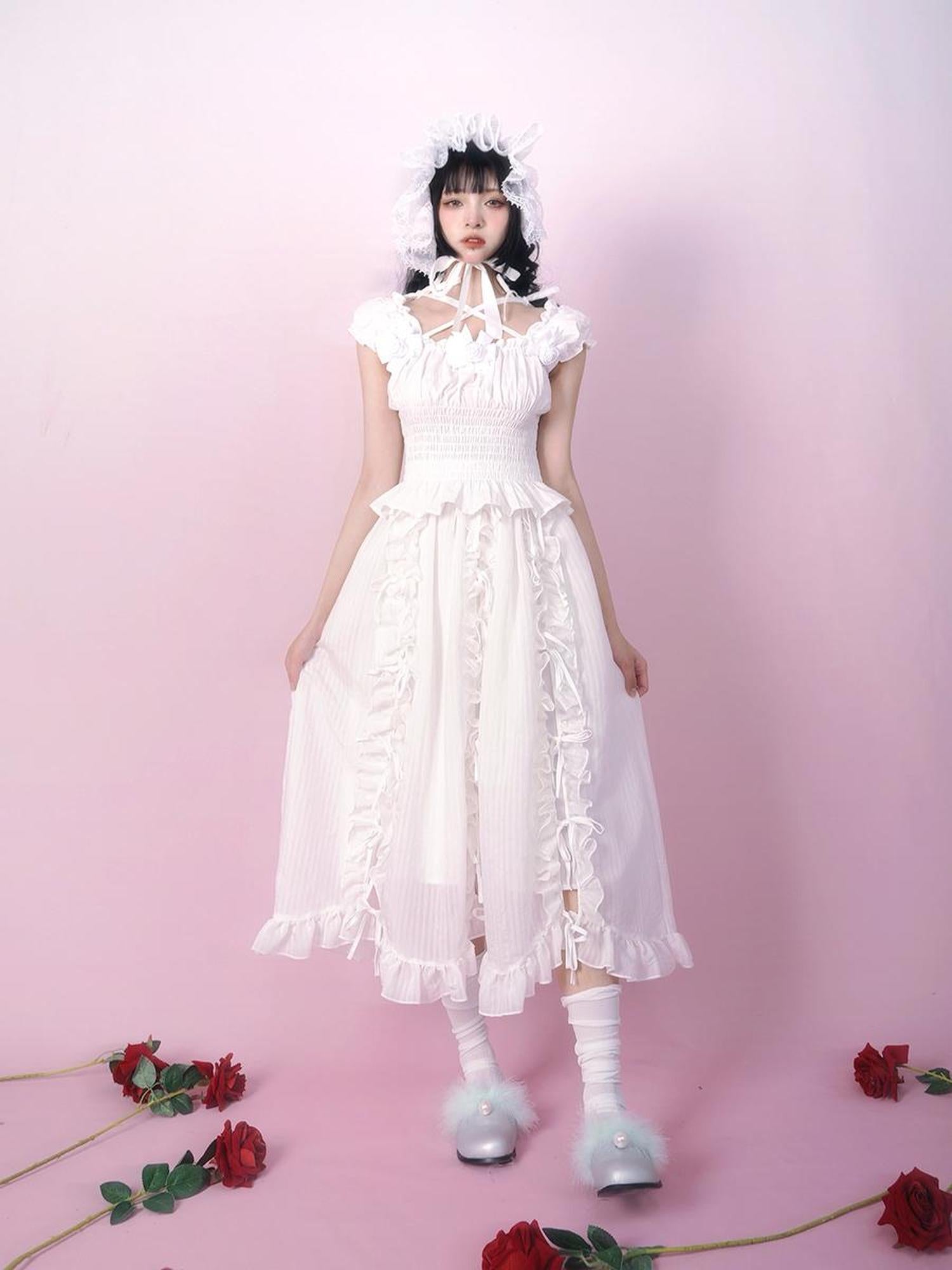 Daytoday Day to Day Floral Bow Tie Princess Midi Skirt with Side Ruffle