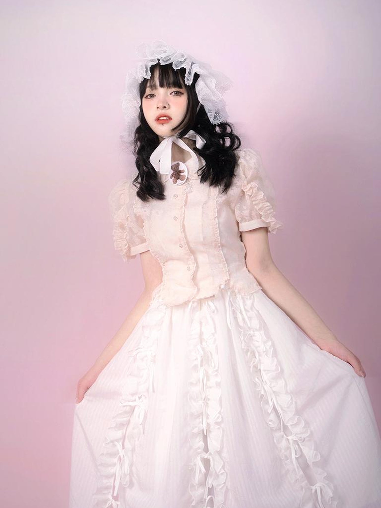 Daytoday Day to Day Floral Bow Tie Princess Midi Skirt with Side Ruffle