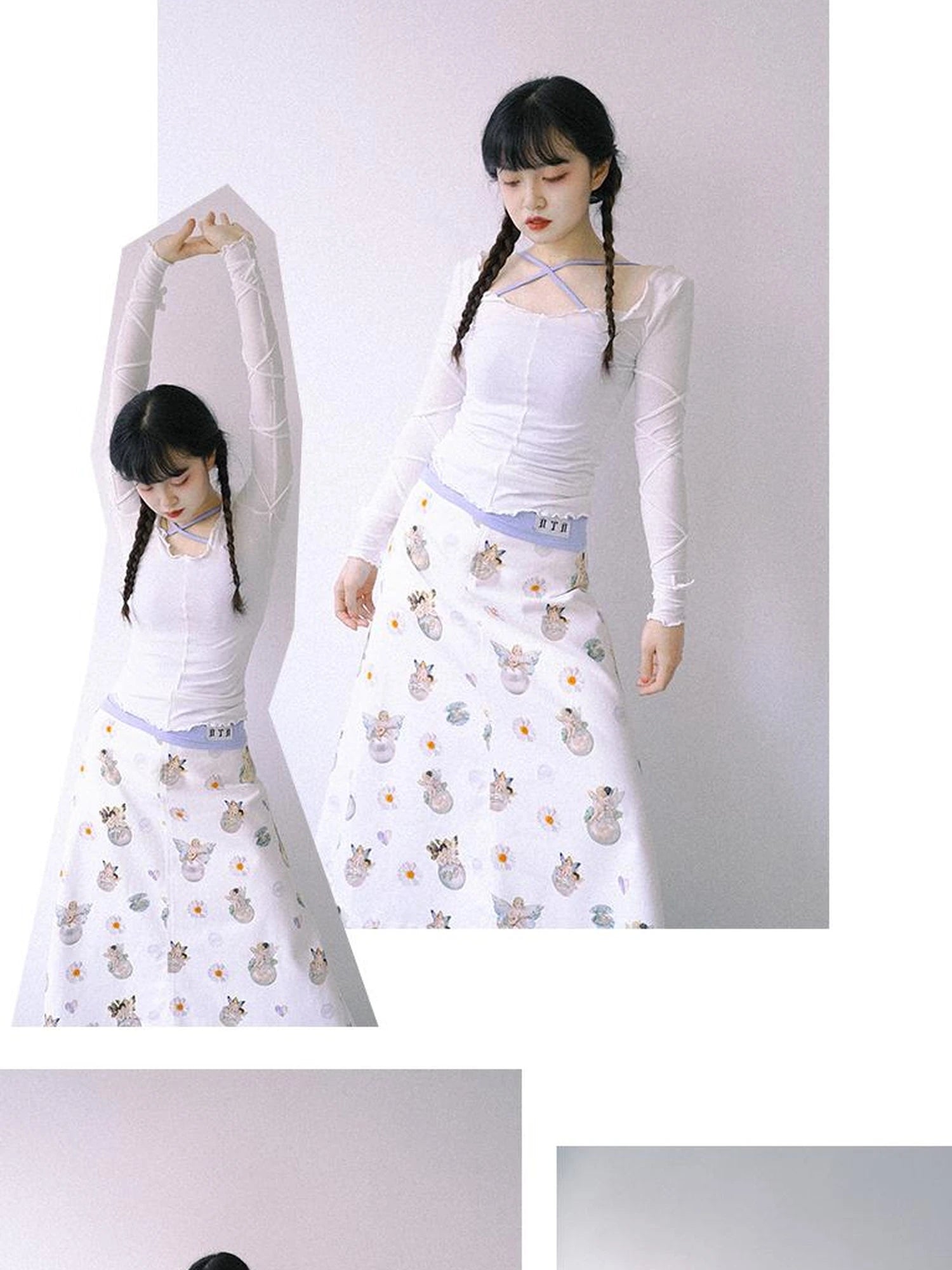 Daytoday Angel Print Denim A-Line Maxi Skirt