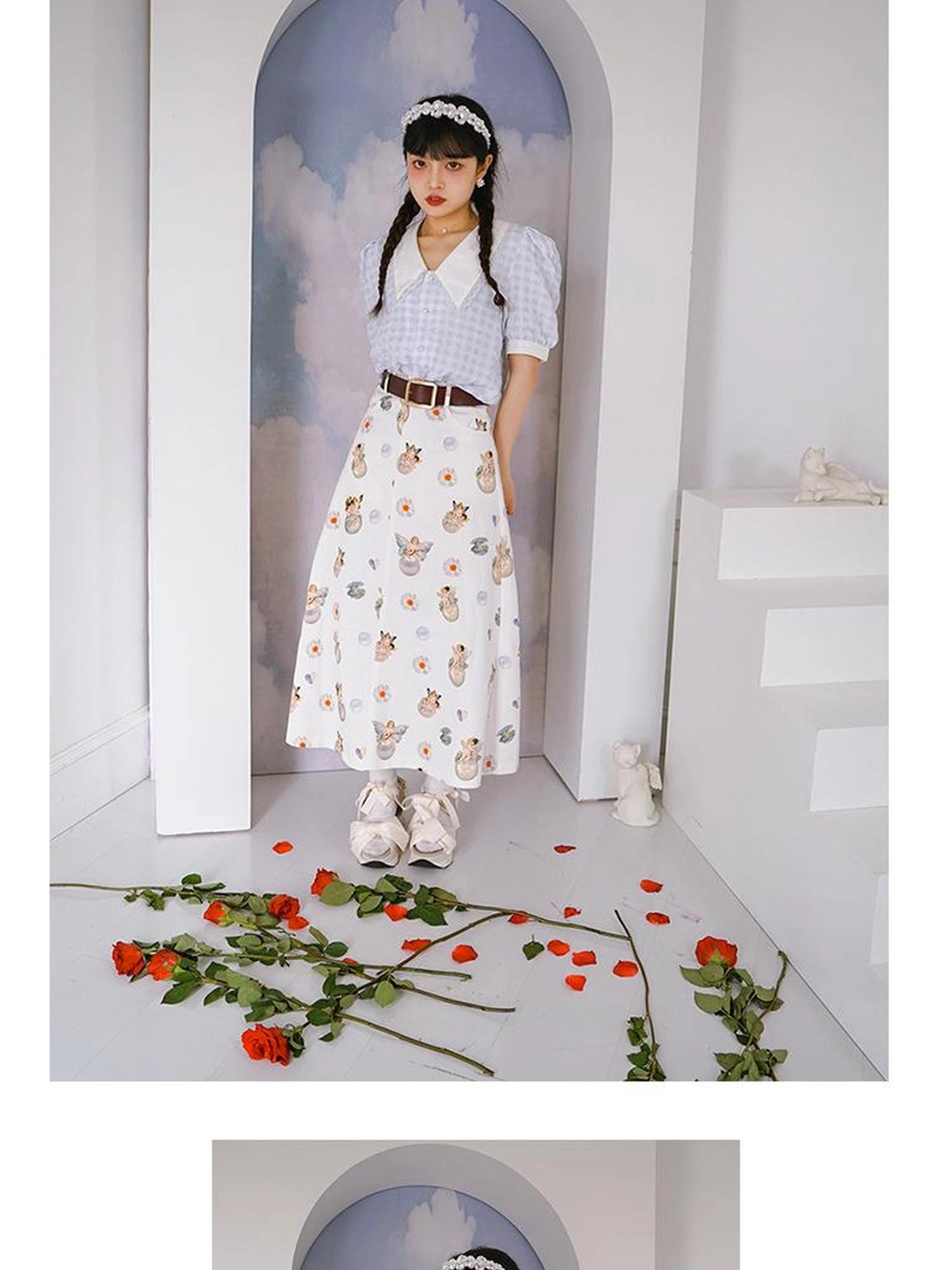 Daytoday Angel Print Denim A-Line Maxi Skirt