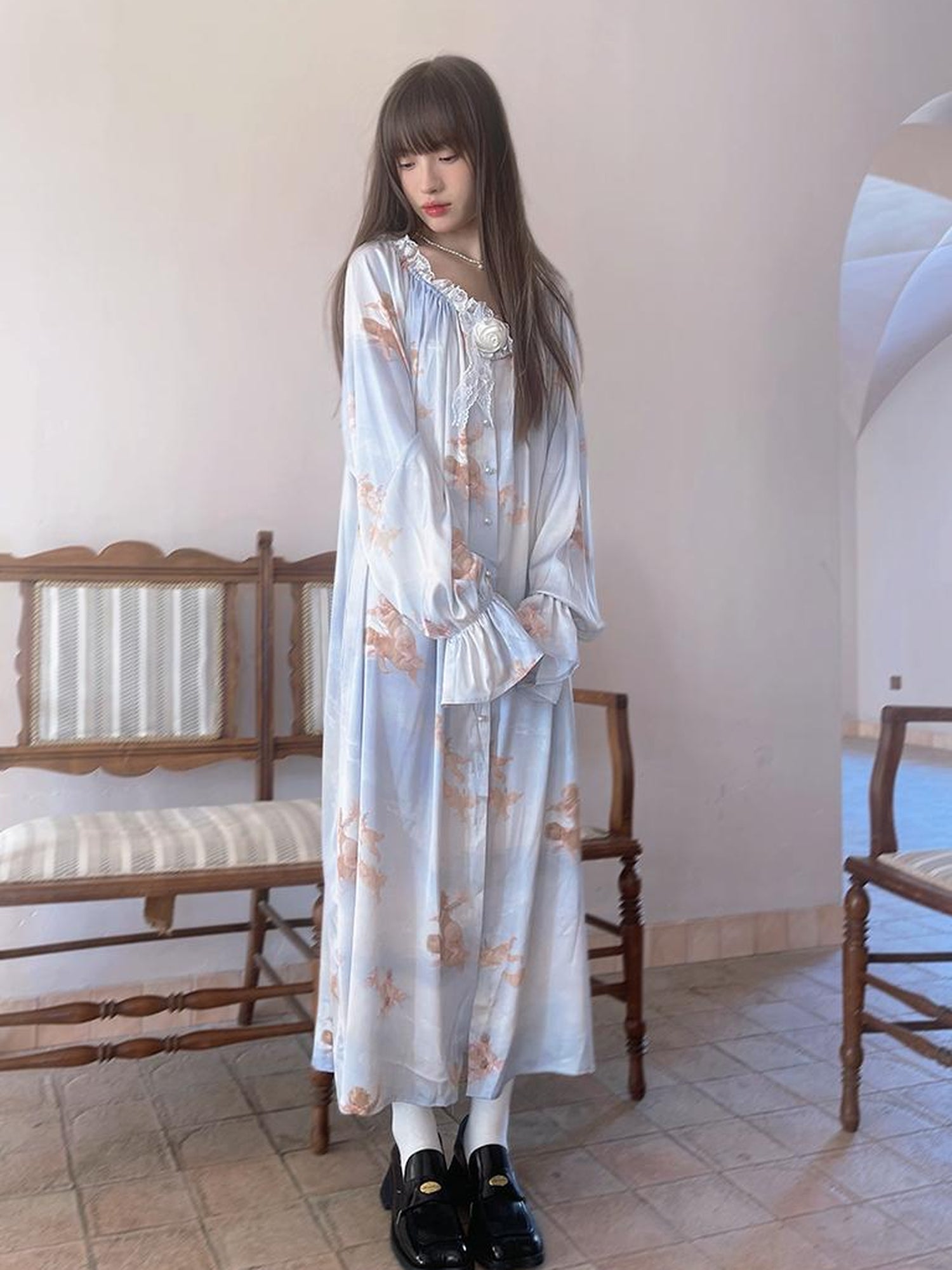 Daytoday Daytoday Print Angel Garden Long Sleeve Dress