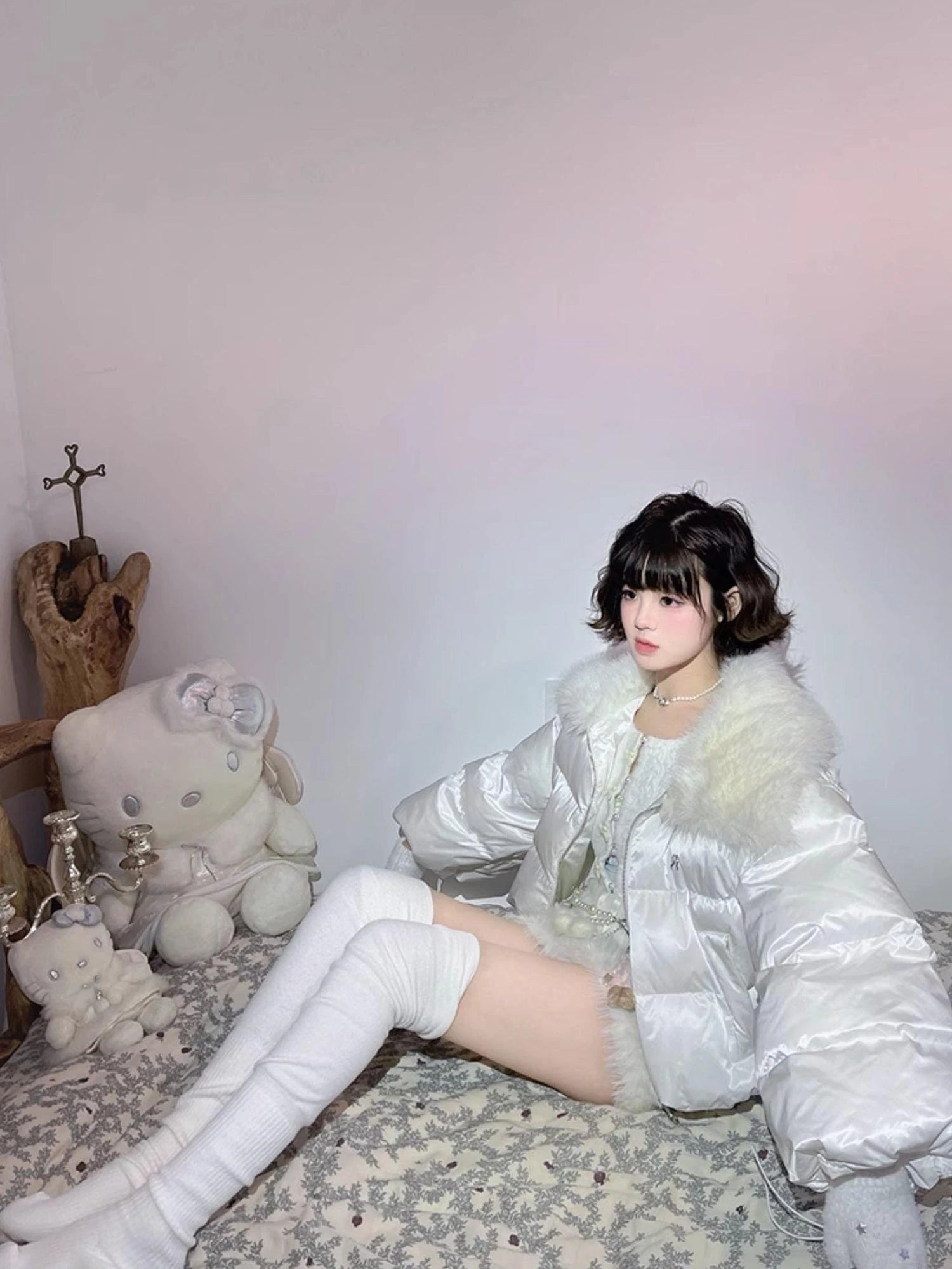 Detachable Wing Quilted Jacket With Faux Fur Collar