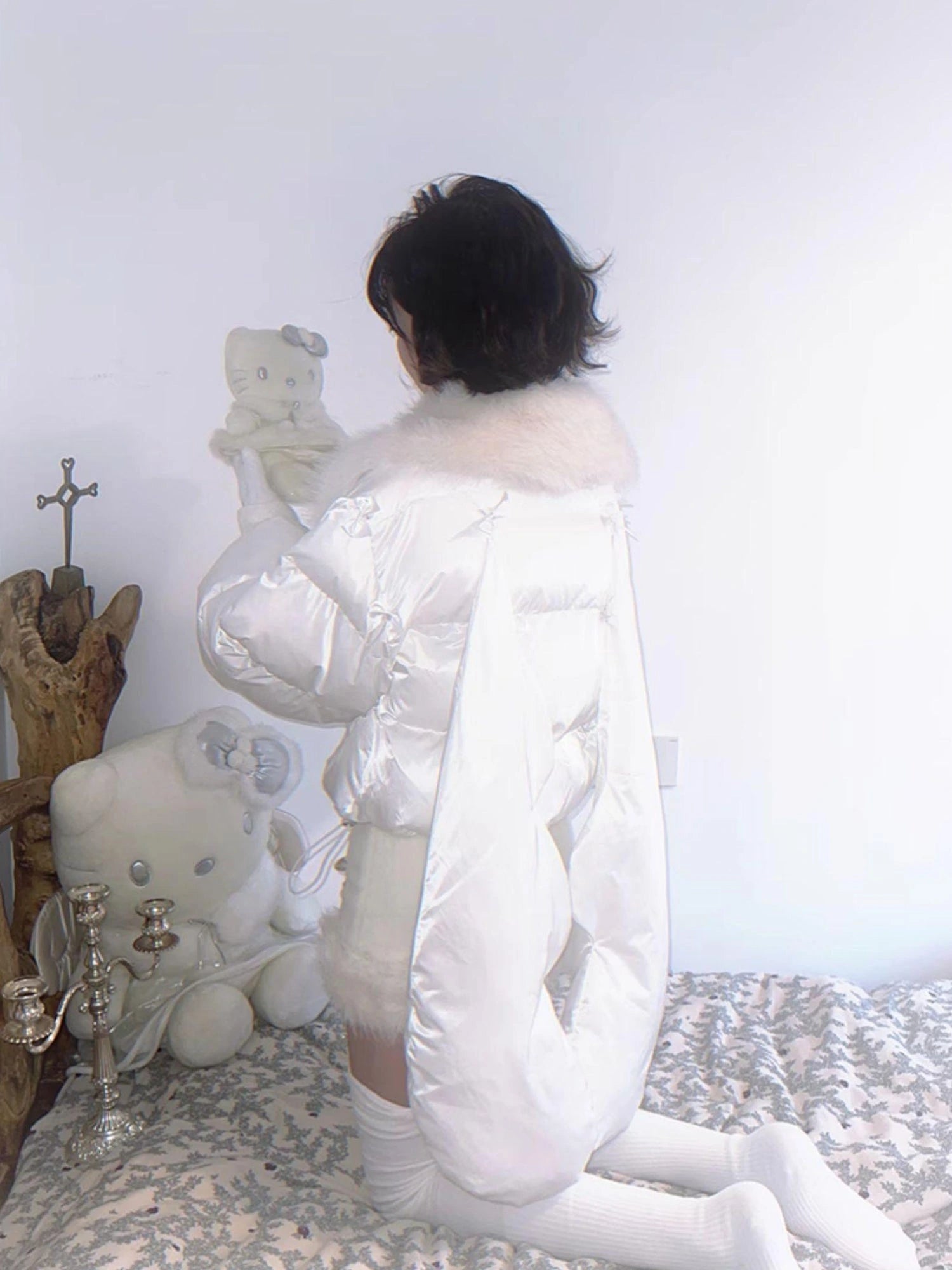 Detachable Wing Quilted Jacket With Faux Fur Collar