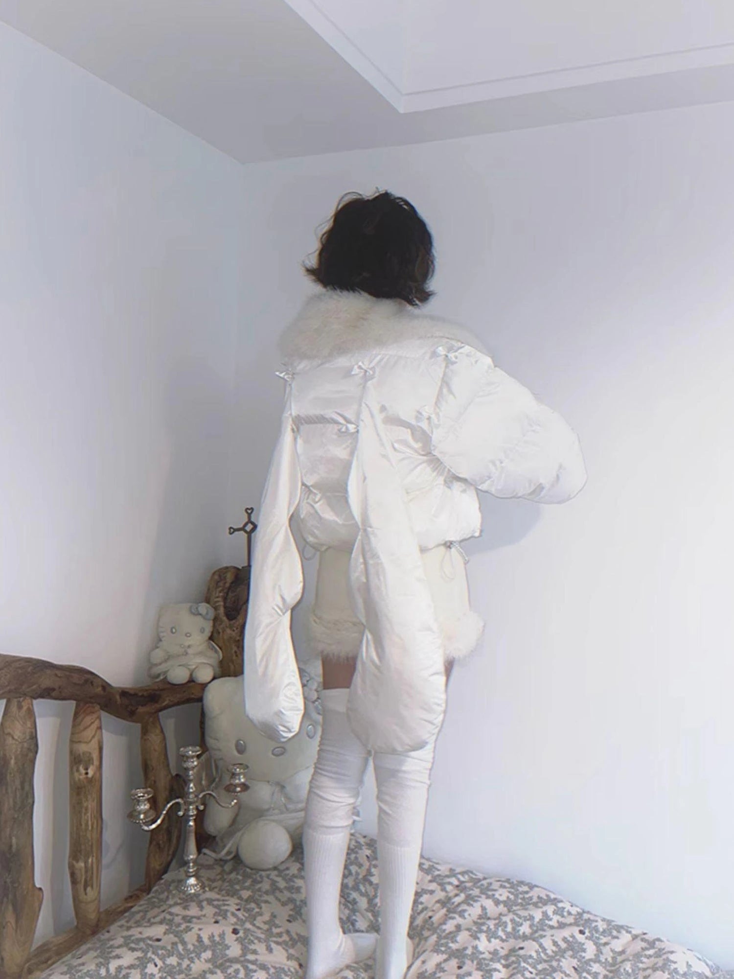 Detachable Wing Quilted Jacket With Faux Fur Collar