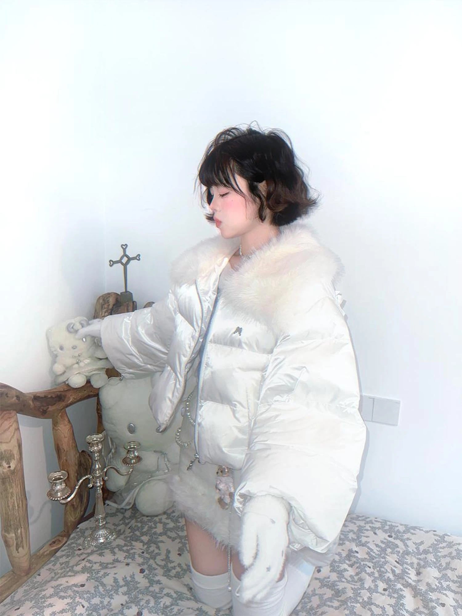 Detachable Wing Quilted Jacket With Faux Fur Collar