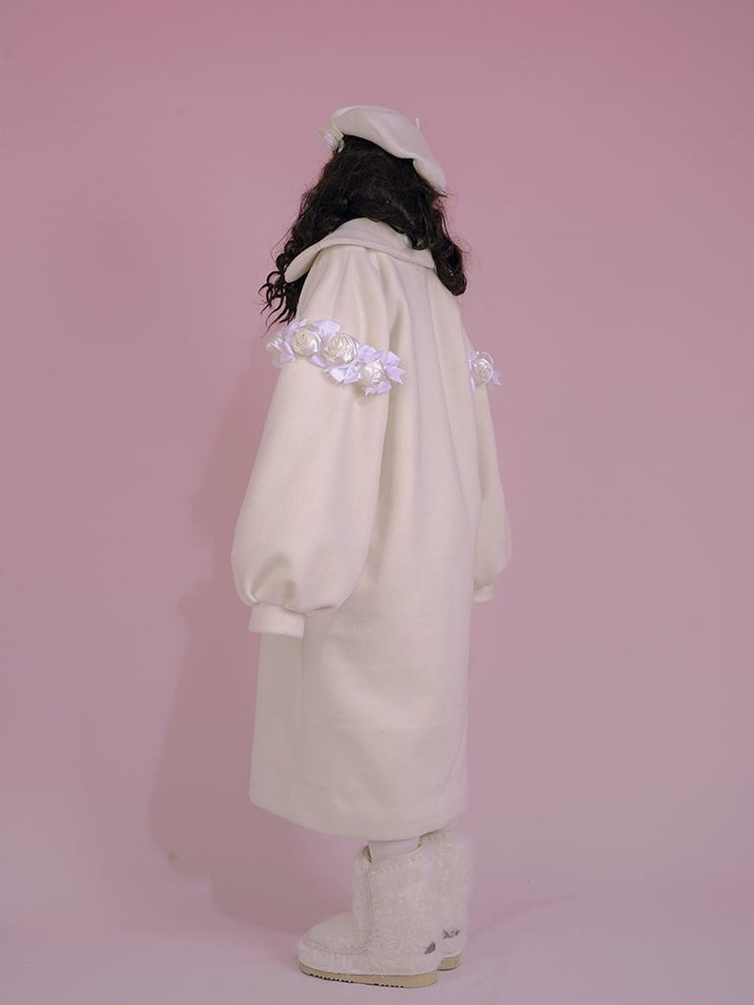 Daytoday Dolly Print Bubble Sleeve Cotton Padded Long Wool Coat