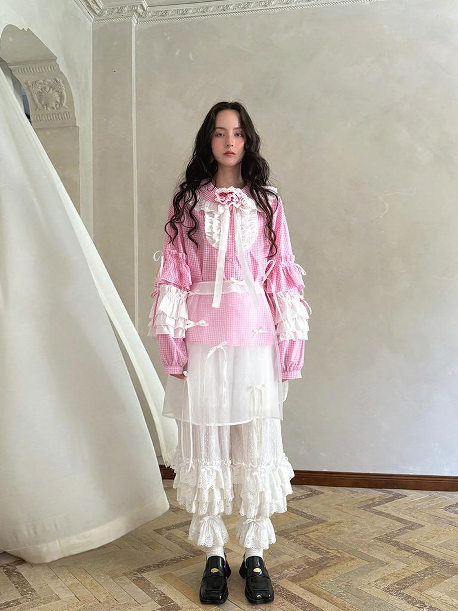 Daytoday Fairy Tale Lace Trim Floral Print Blouse V Neck T Shirt Long Sleeve