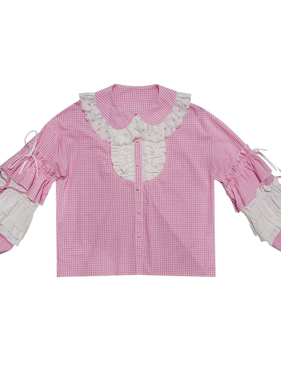 Fairy Tale Lace Trim Floral Print Blouse V Neck T Shirt Long Sleeve