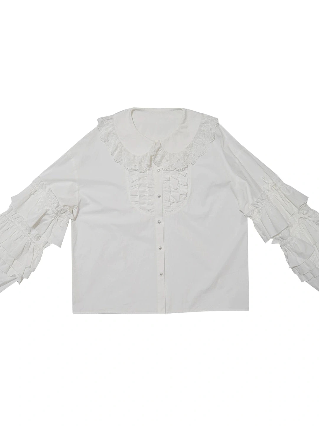 Fairy Tale Lace Trim Floral Print Blouse V Neck T Shirt Long Sleeve