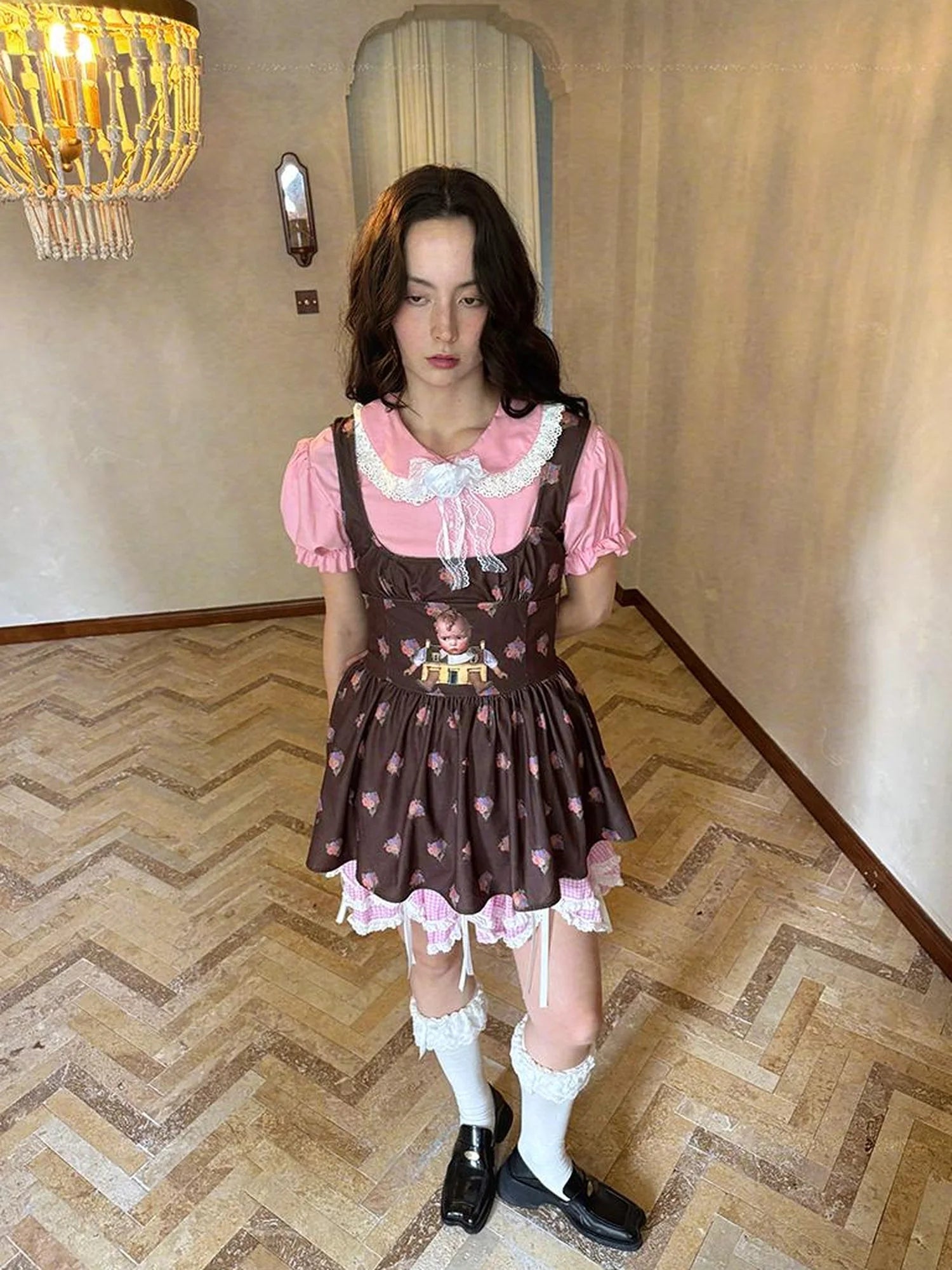 Fairytale Print Knit Jumper Dress With Doll Illustration