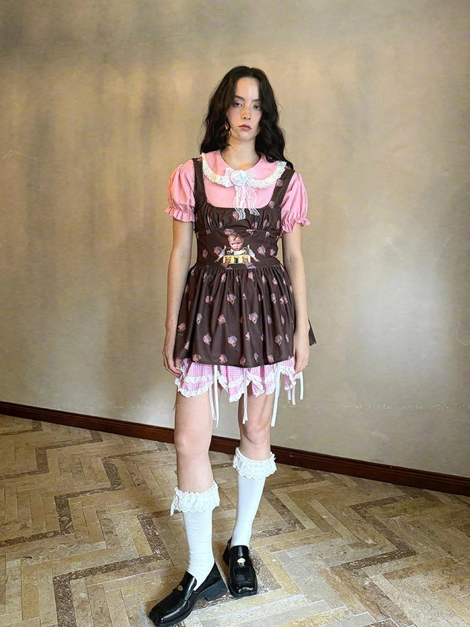 Fairytale Print Knit Jumper Dress With Doll Illustration