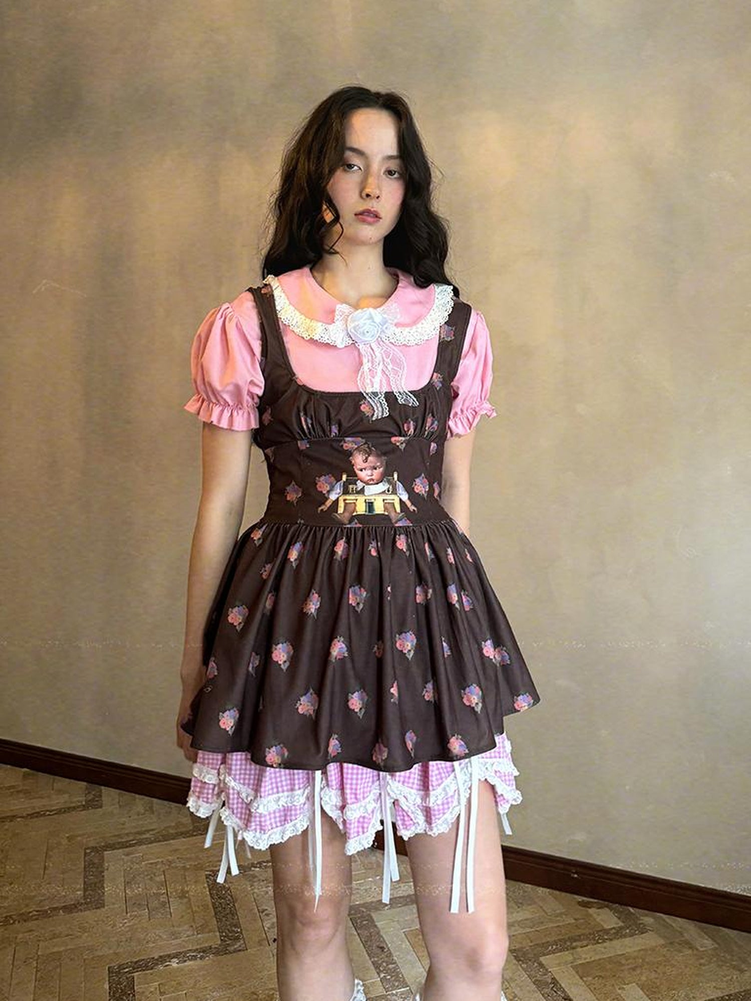 Daytoday Fairytale Print Knit Jumper Dress With Doll Illustration