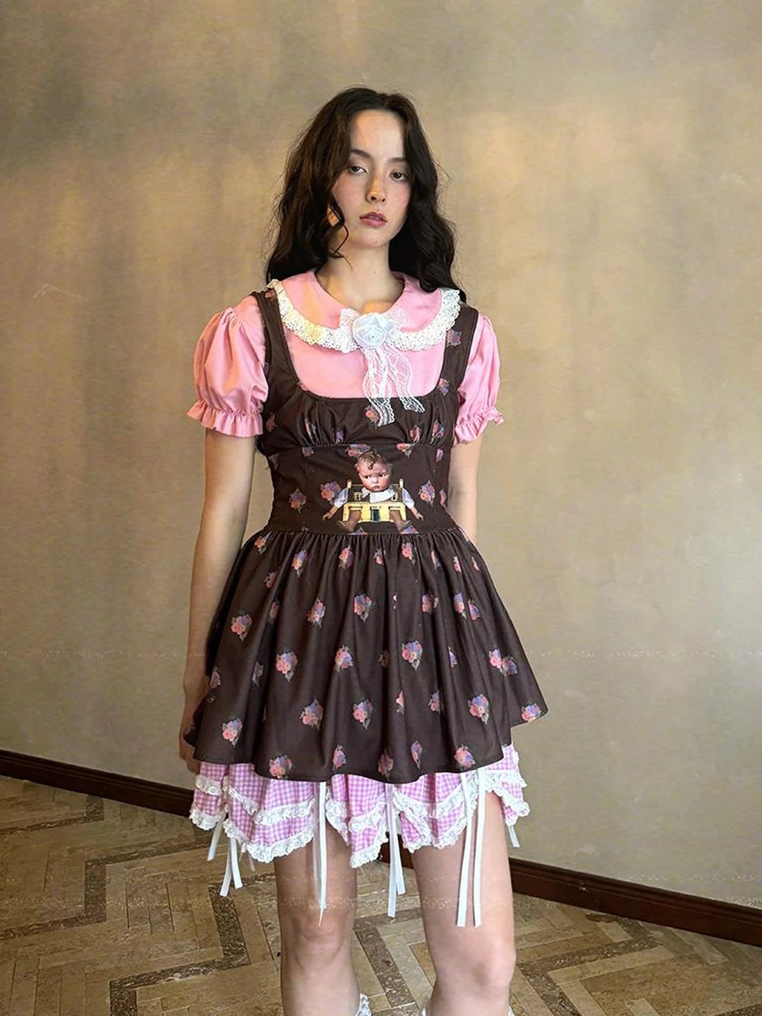 Fairytale Print Knit Jumper Dress With Doll Illustration