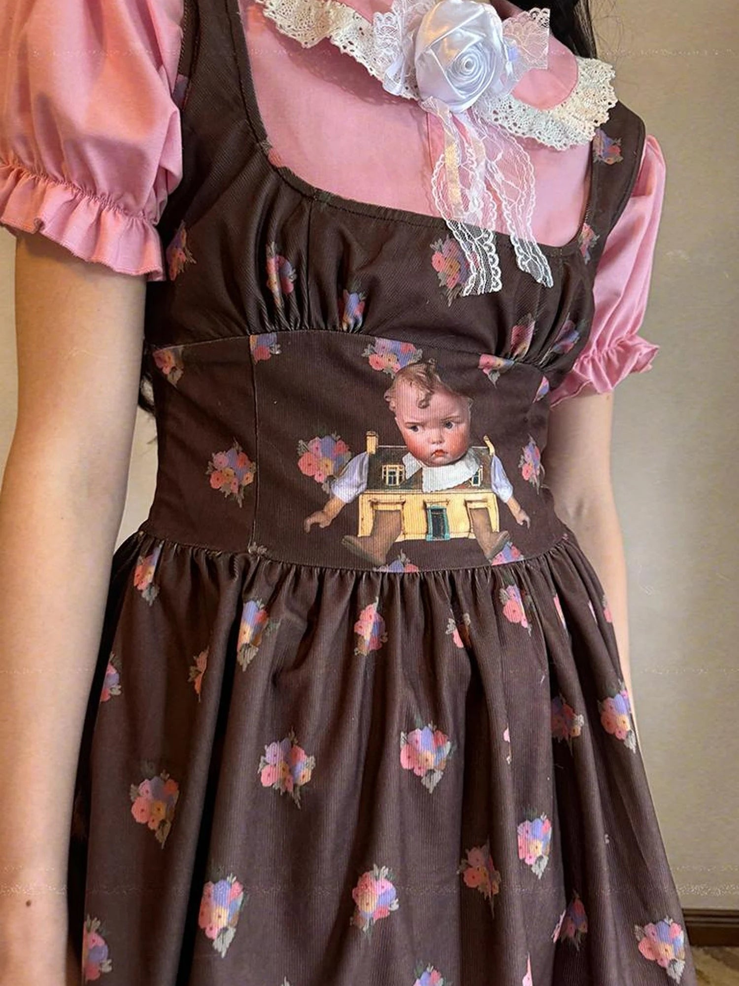 Fairytale Print Knit Jumper Dress With Doll Illustration