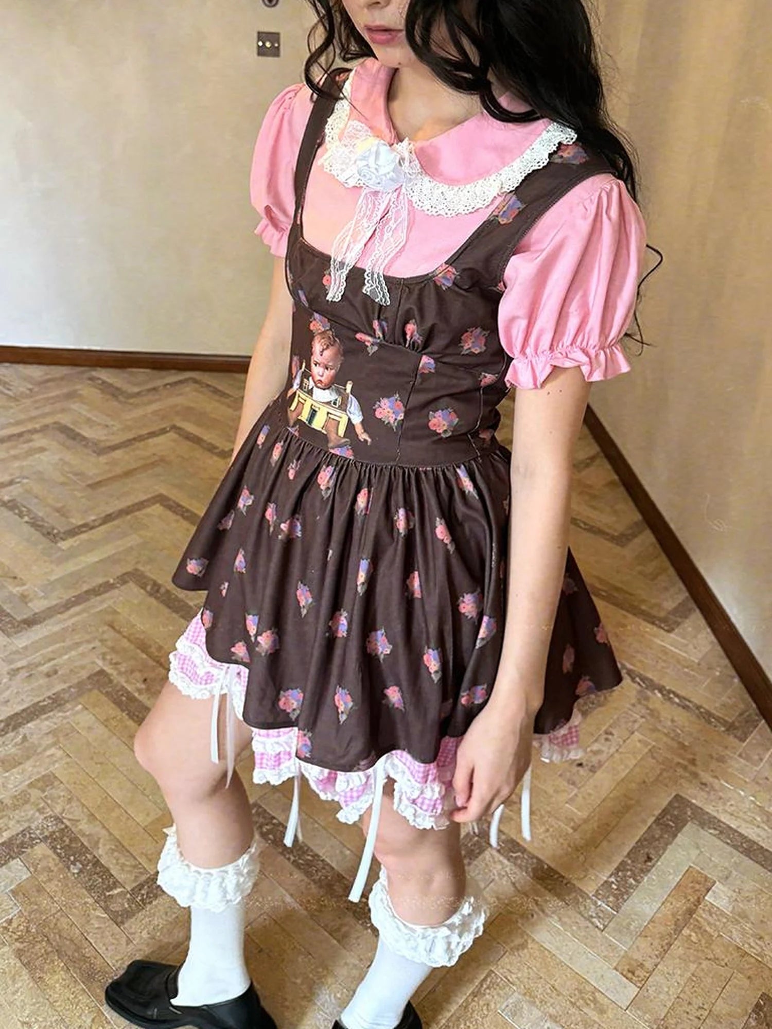 Fairytale Print Knit Jumper Dress With Doll Illustration