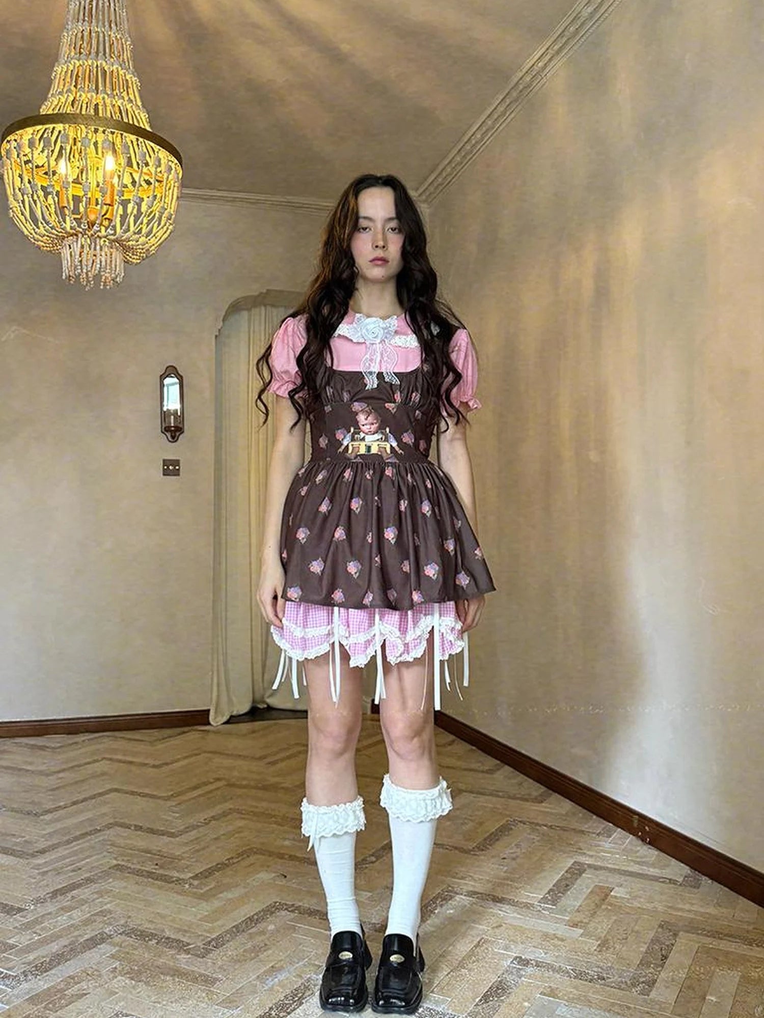 Fairytale Print Knit Jumper Dress With Doll Illustration